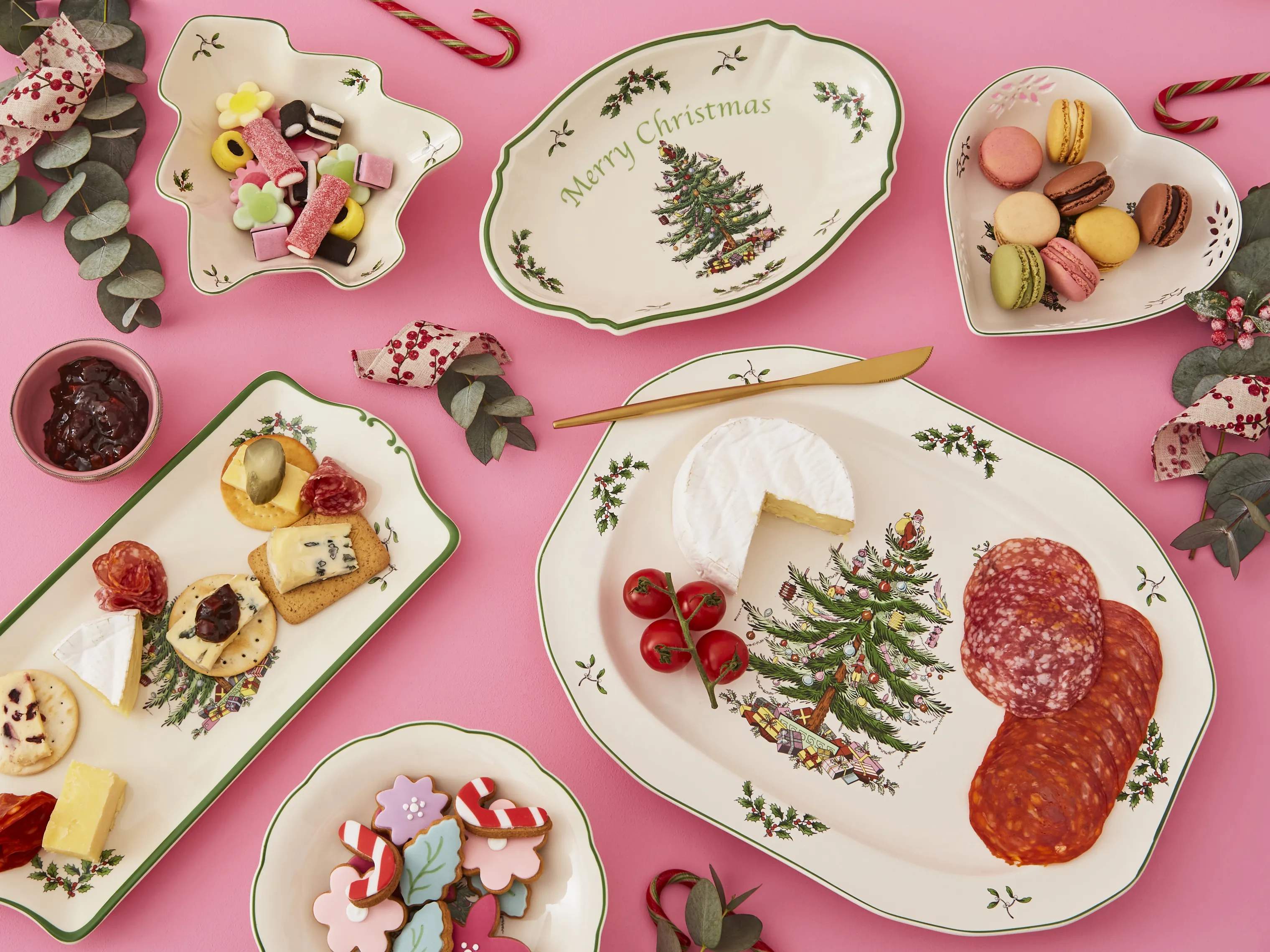 Spode Serveringsfade Christmas Tree Fad i Hvid/grøn/rød, 2