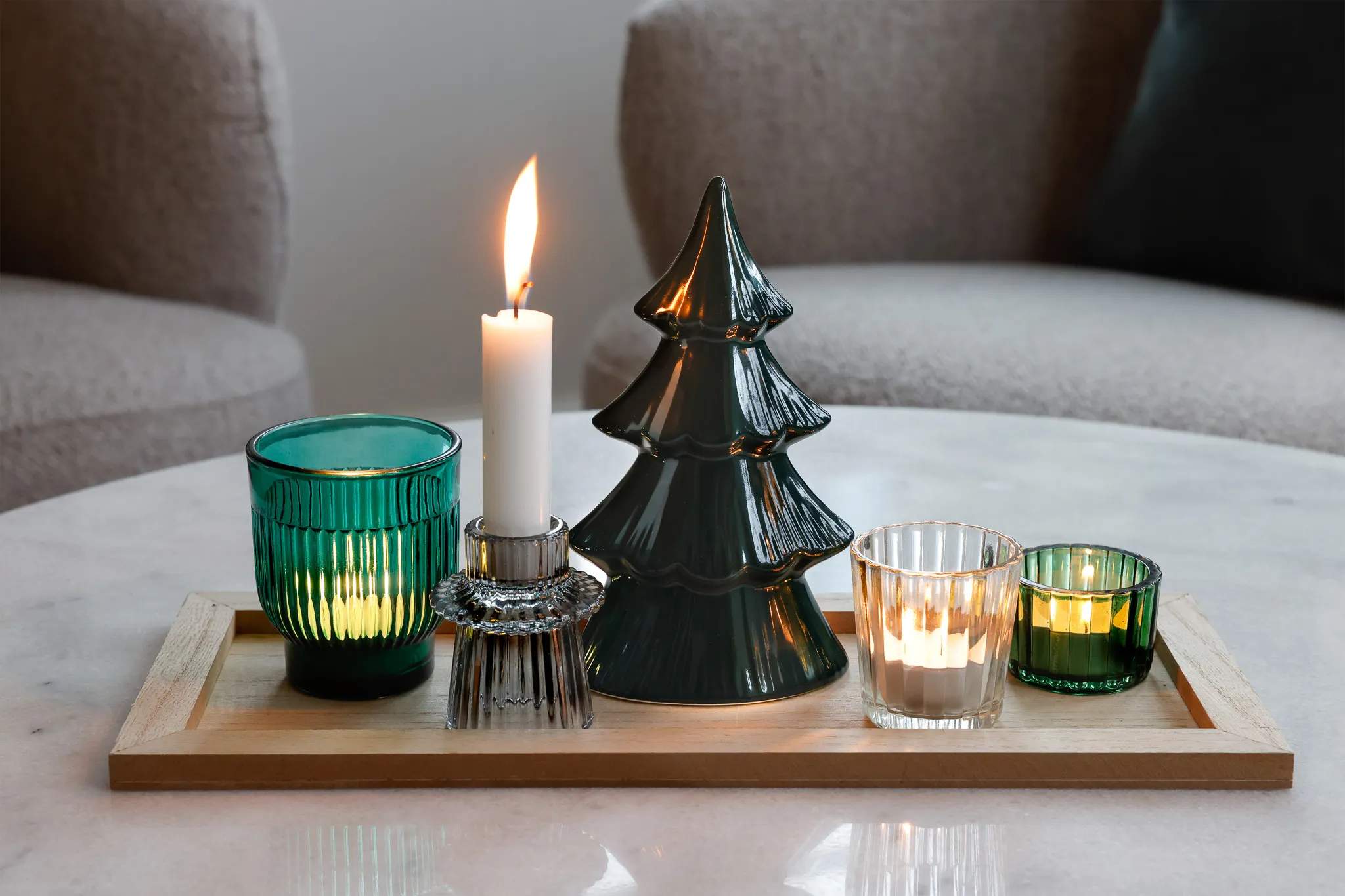 Casa Christmas Øvrigt julepynt Bakke med stager og træ i Grøn, 2