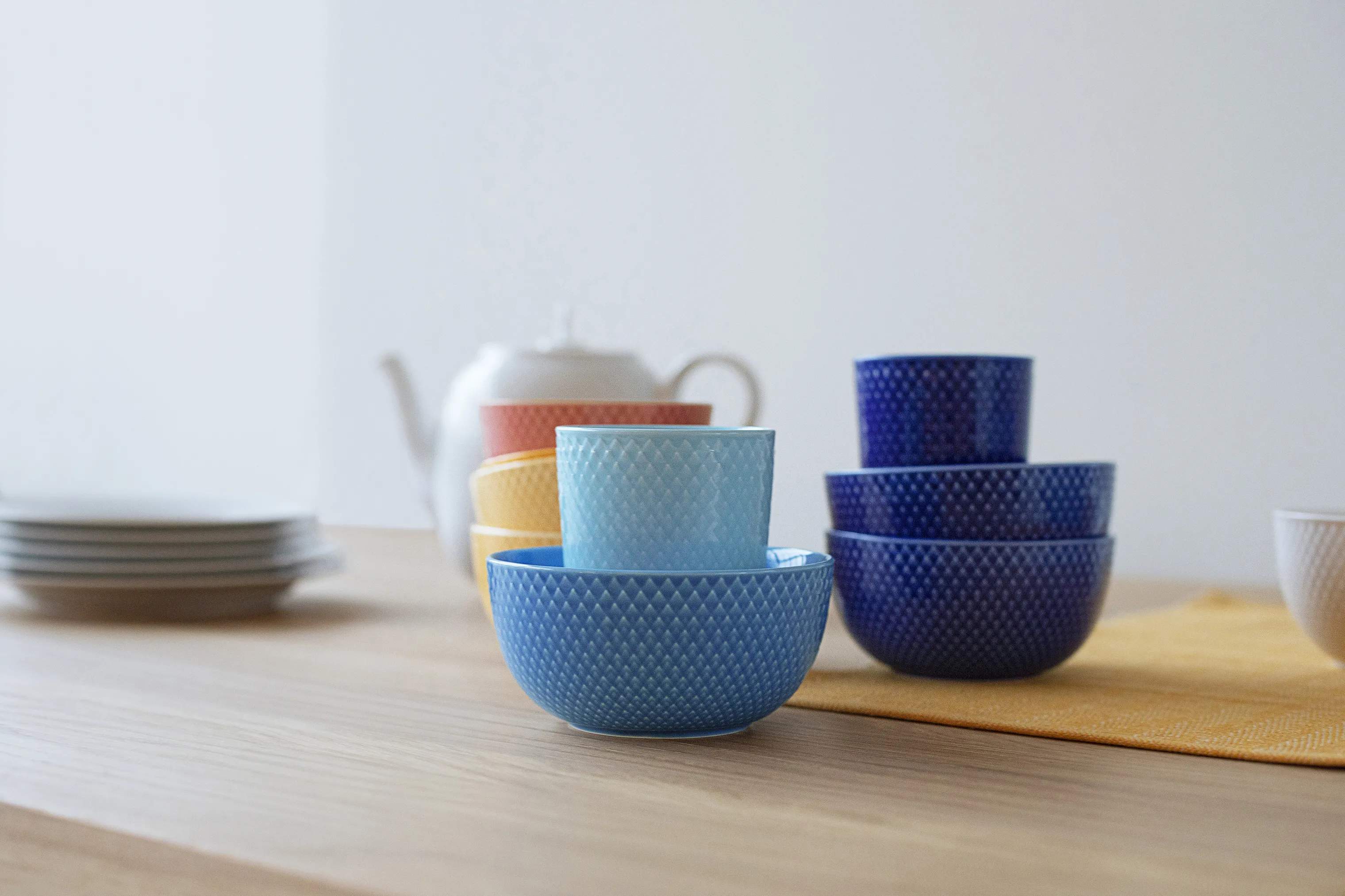 Lyngby Porcelæn Serveringsskåle Rhombe Color Skål i Mørkeblå, 13 cm, 4