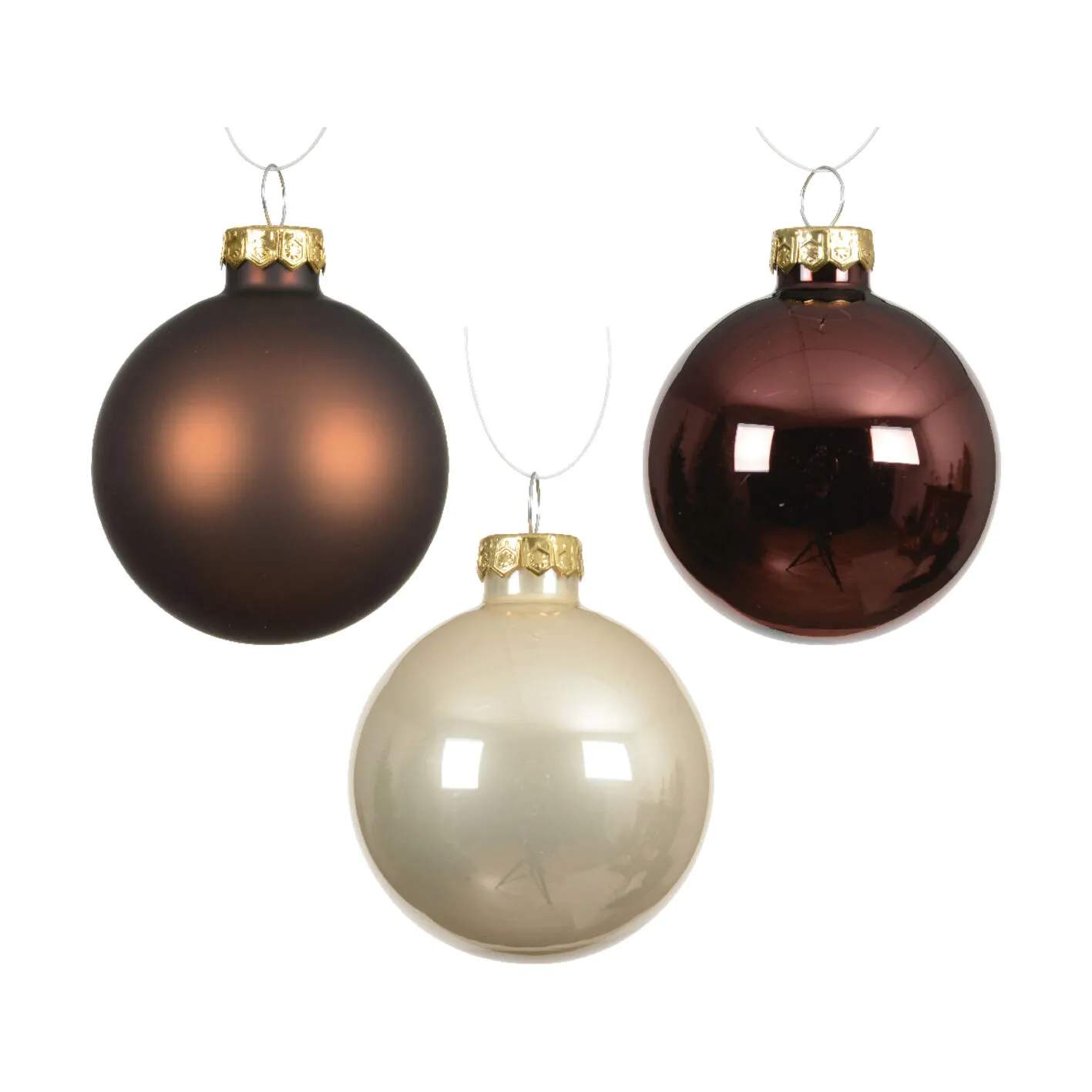 Julekugler - 20 stk., brun/perle, large