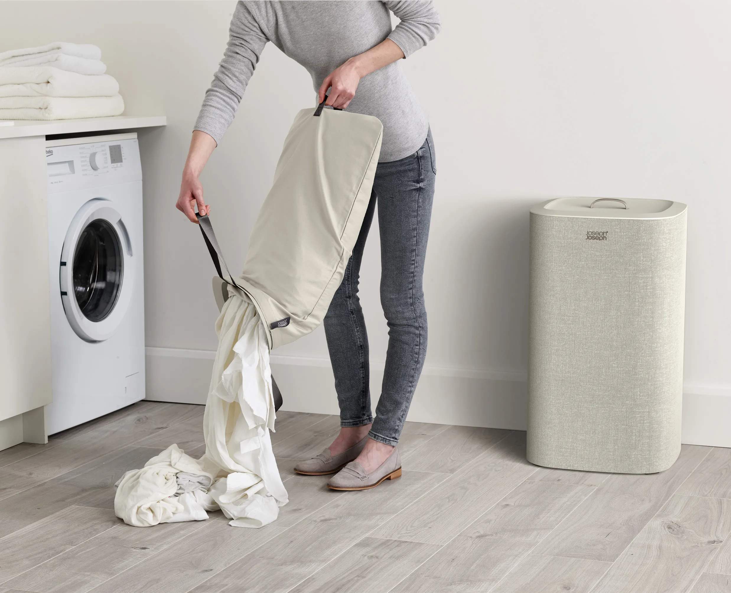 Joseph Joseph Vasketøjskurve Tota II Tota Vasketøjskurv i Ecru, 60 L, 6