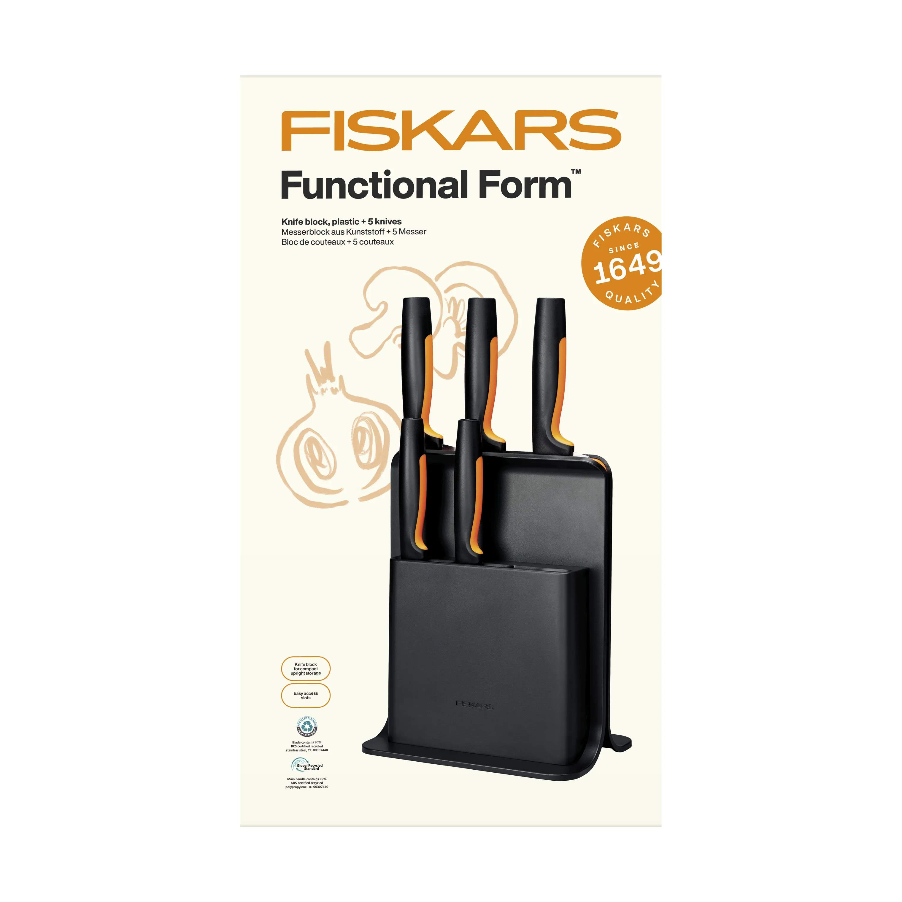 Fiskars Knivblokke med knive Functional Form Knivblok - 6 dele i Sort/Orange, 3