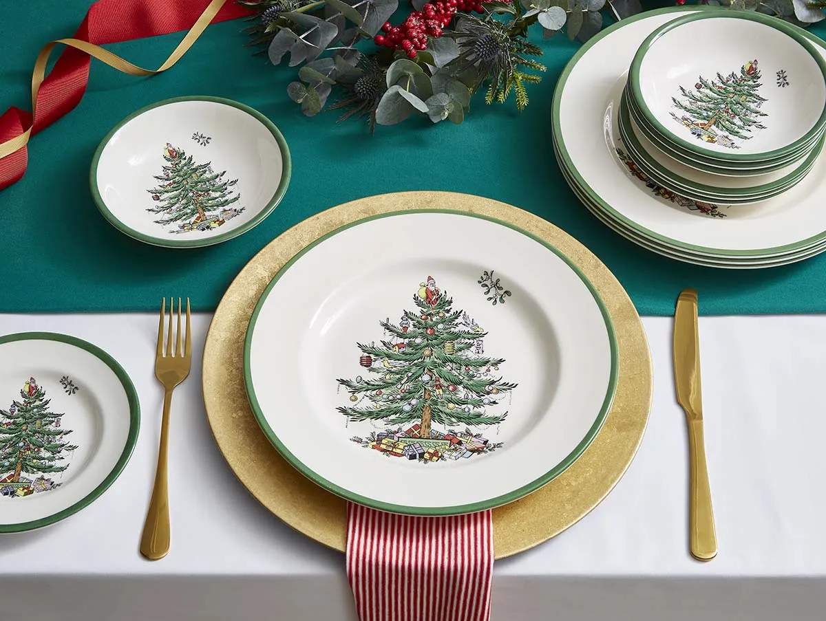 Spode Middagstallerkener Christmas Tree Stelsæt - 12 dele i Rød/grøn/hvid, 2