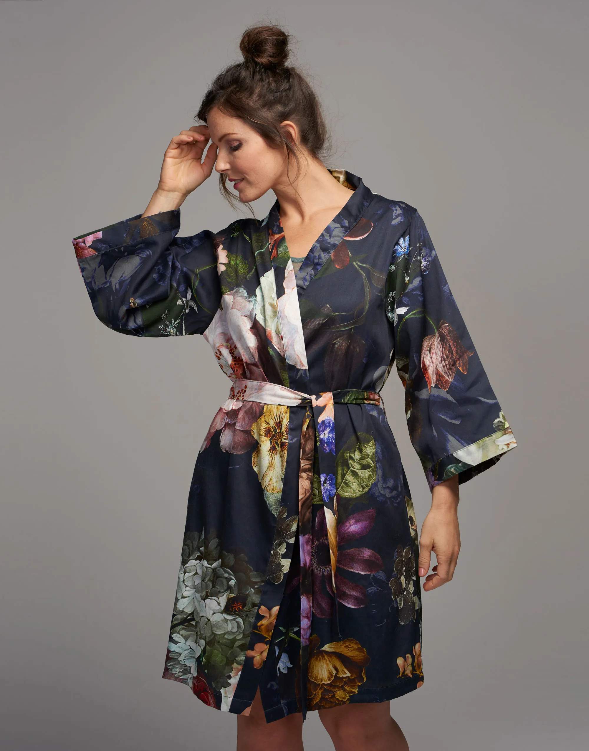 Essenza Morgenkåber Fleur Kimono i Nightblue, Str. XS, 3