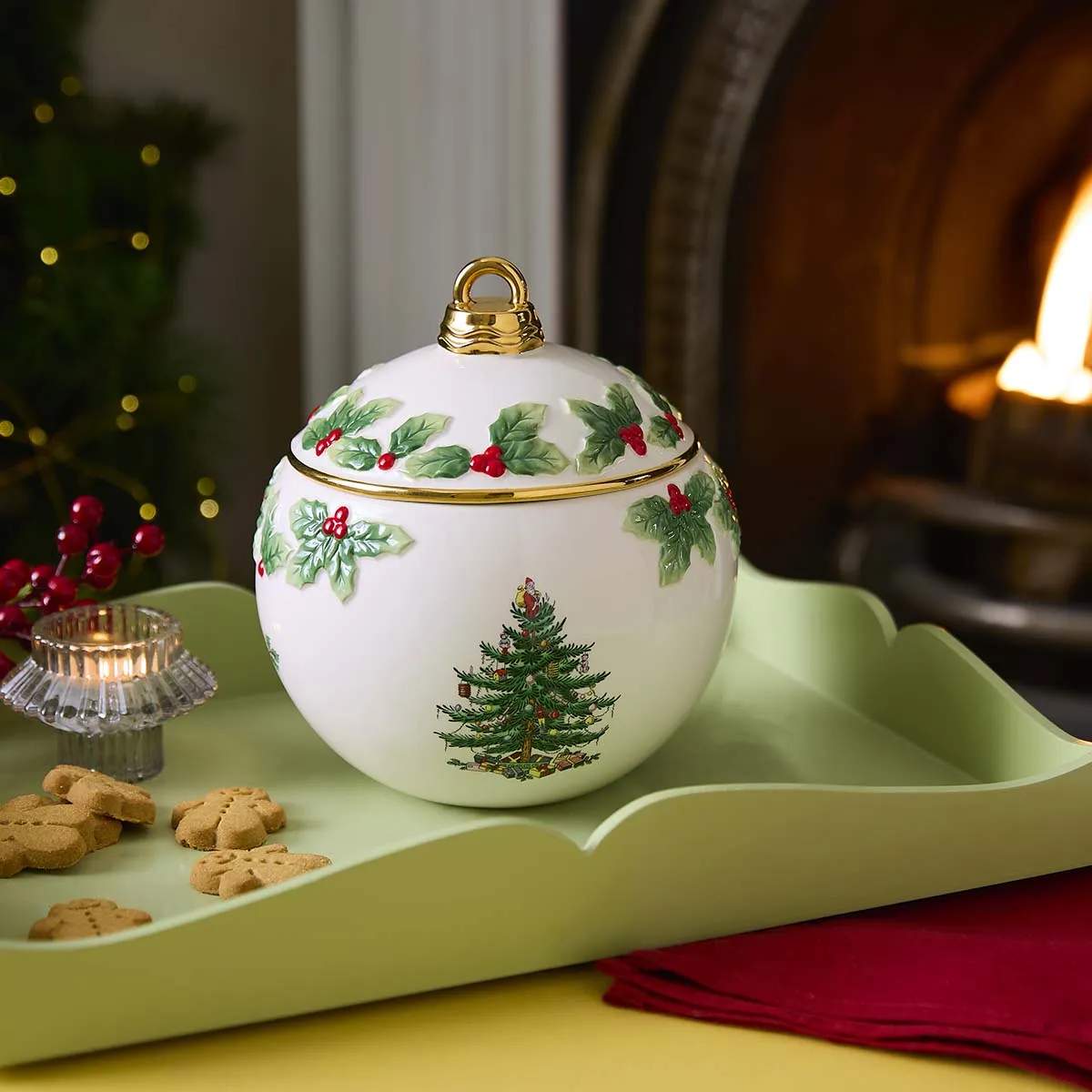 Spode Krukker med låg Christmas Tree Krukke i Rød/grøn/hvid, 2