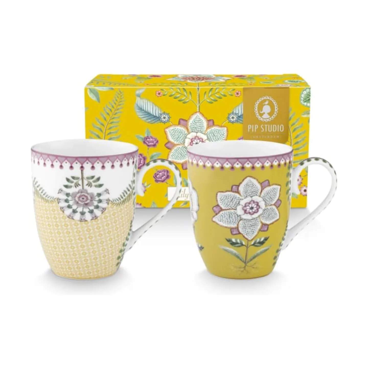 PIP Studio Krus og kopper med hank Lily & Lotus Krus - 2 stk. i Yellow, 365 ml, 1