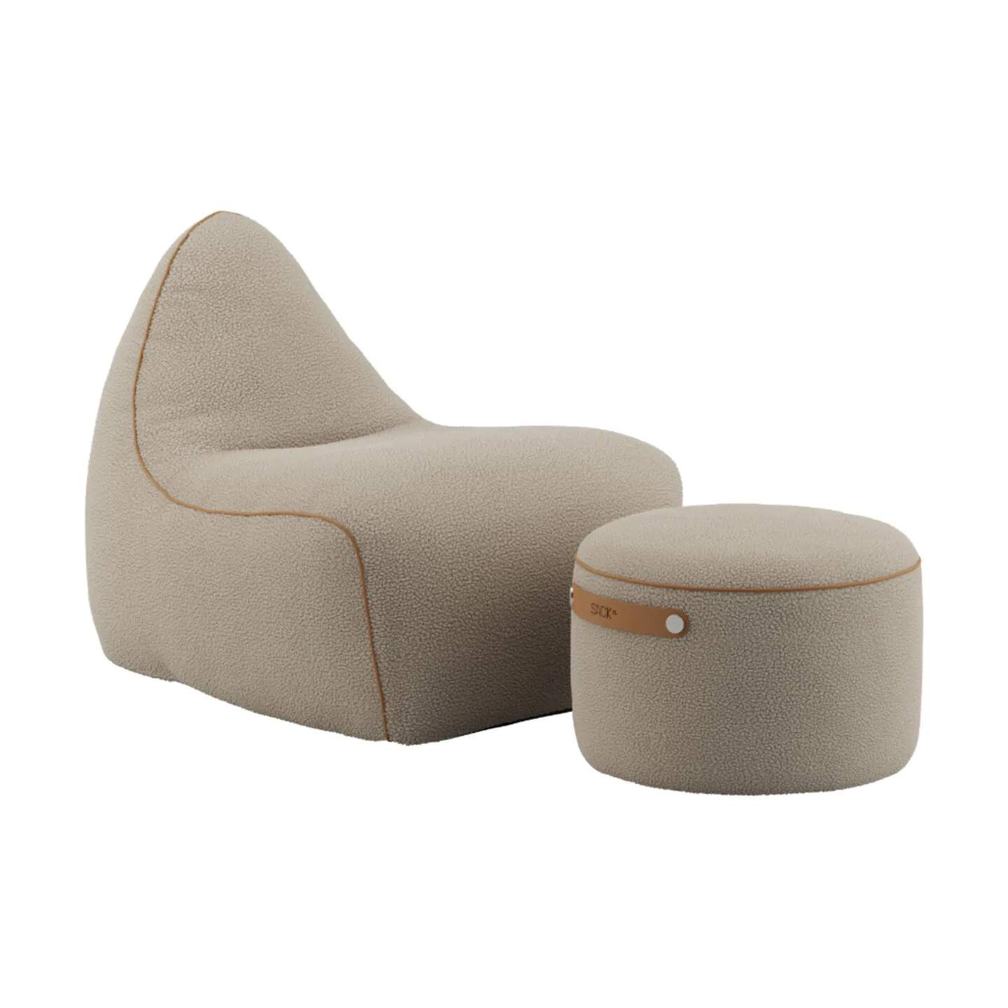 SACKit Lænestole Sækkestol med Puf - 2 dele i Teddy Beige, 1