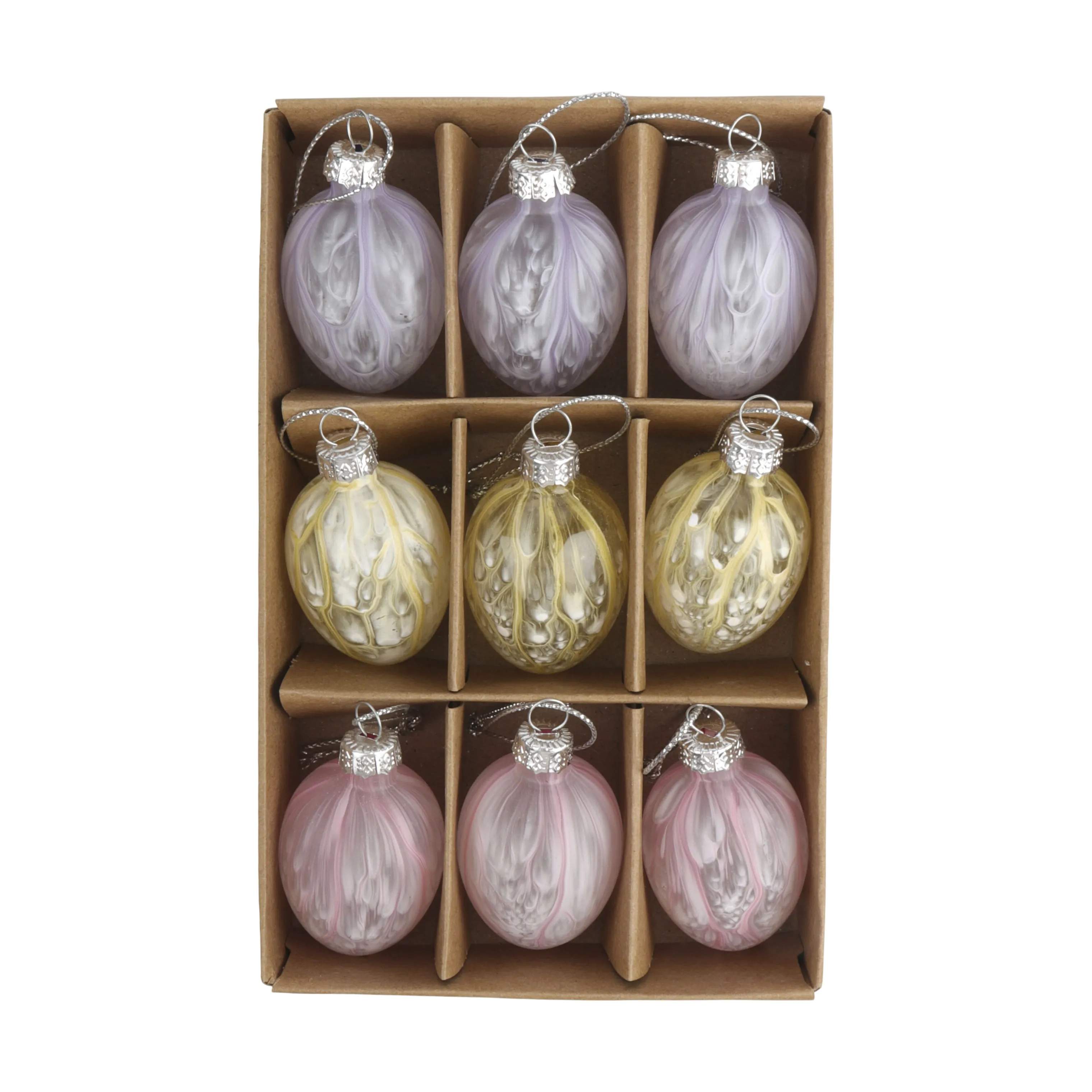 CASA Living Påskeæg og ophæng Glasæg - 9 stk. i rosa/gul/lilla nuancer, 1