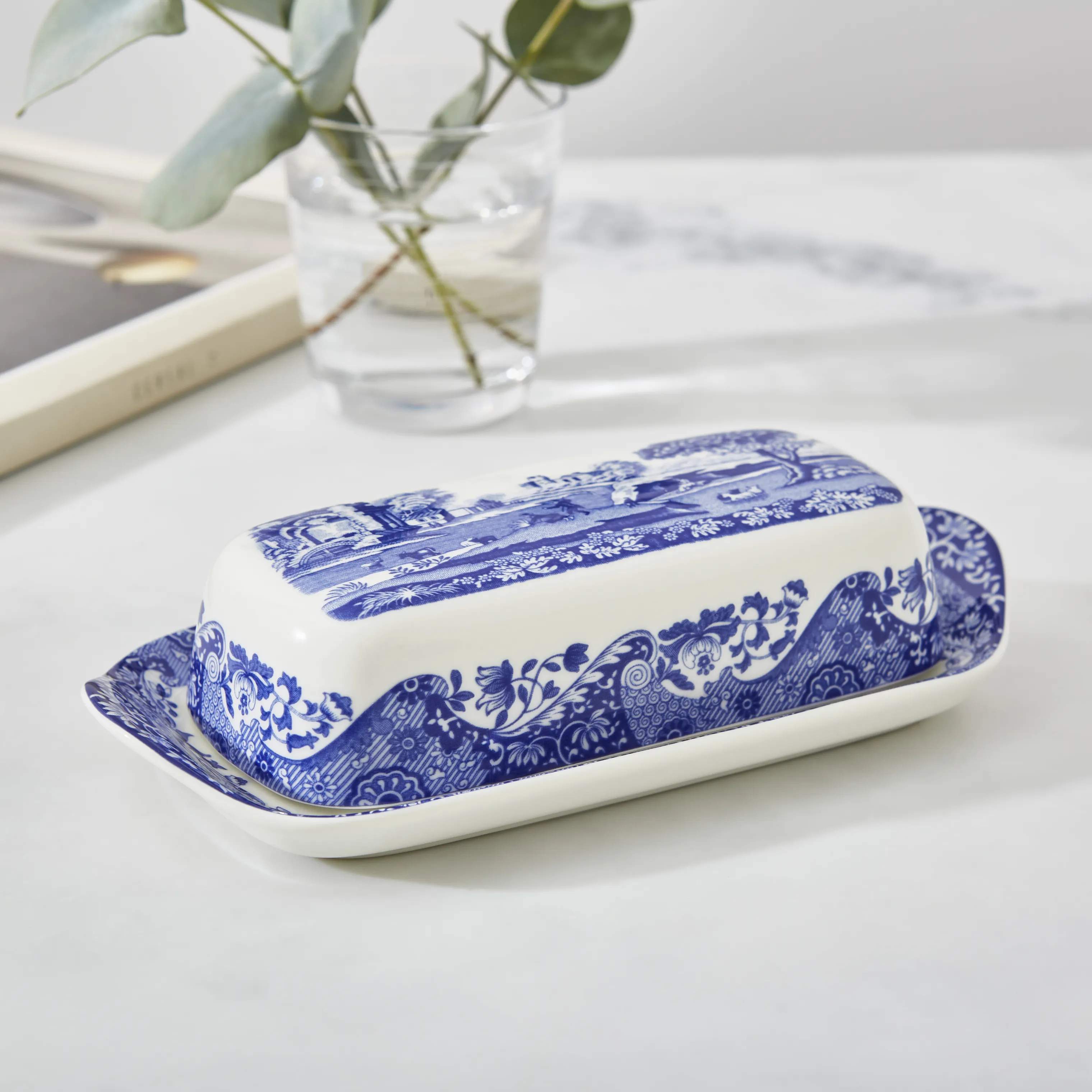 Spode Smørbokse Blue Italian Blue Italien Smørboks i blå/hvid, 3