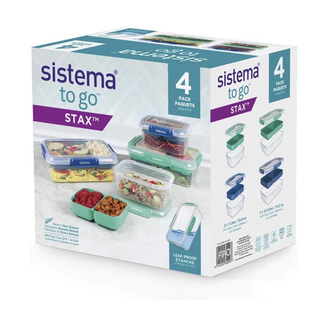 Sistema Madkasser Stax To Go Madkasse Sæt - 4 dele i Minty Teal/Ocean Blue, 2