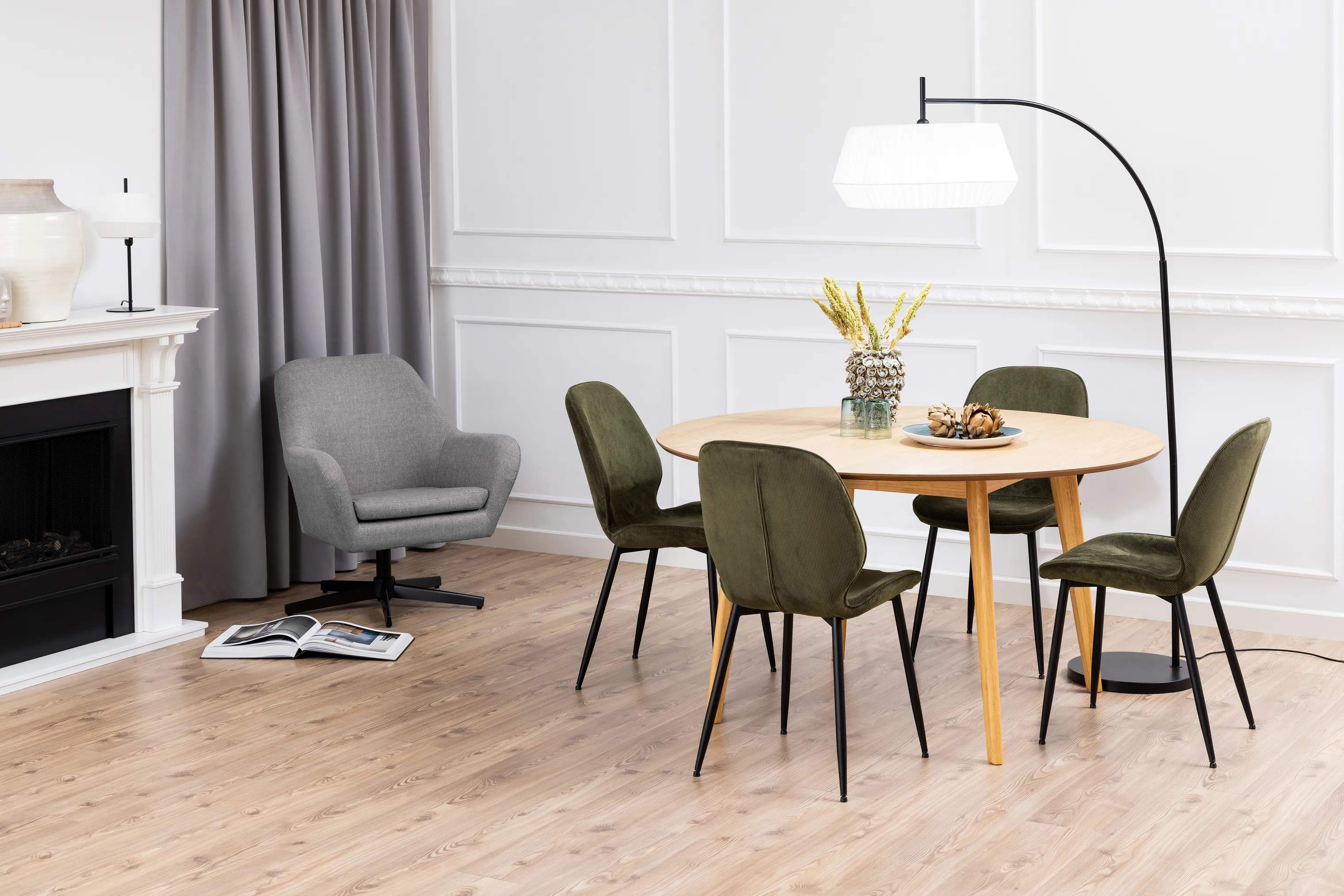 CASA Living Spisebordsstole Femke Spisebordsstol 4 stk. i olivengrøn/sort, 2