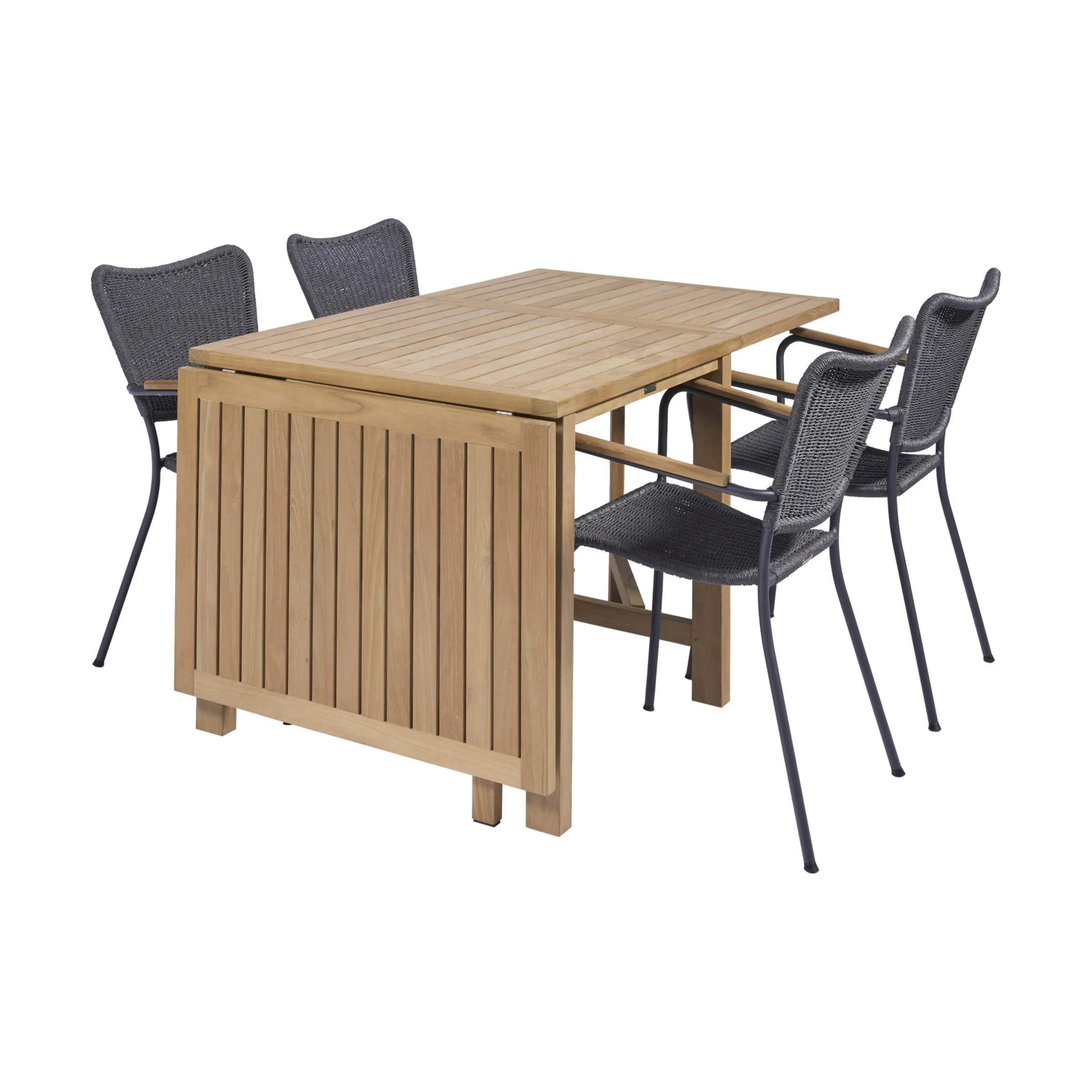 Cambridge Havemøbelsæt - 1 klapbord og 4 stole, antracit/teak, large