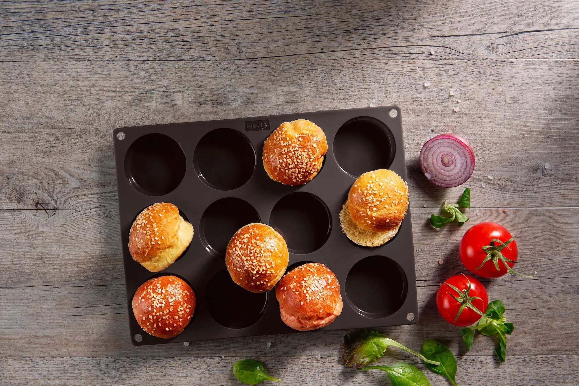 LURCH Rugbrødsforme og brødforme Flexiform Form til burgerboller i 12 Boller, 2