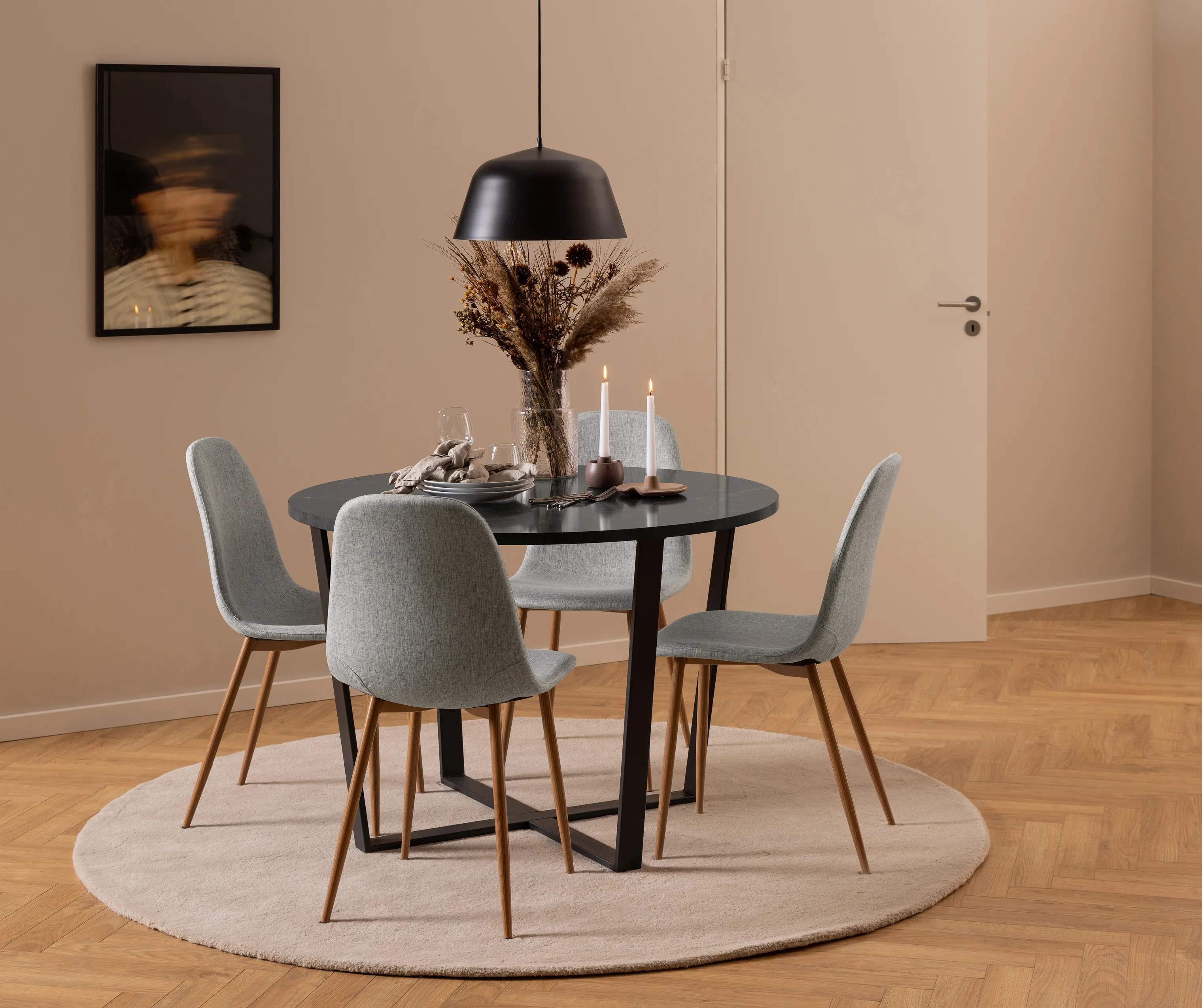 CASA Living Spisebordsstole Celia Spisebordsstol - 4 stk. i lysegrå/eg, 2
