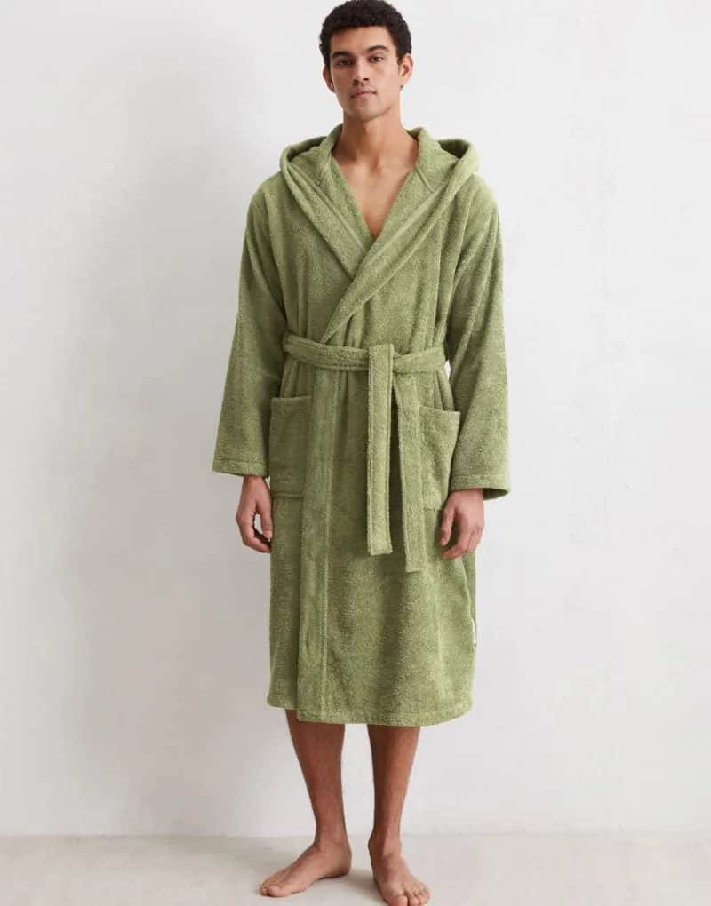 Marc O'Polo Morgenkåber Timeless Herrebadekåbe i Moss green, Str. S, 2