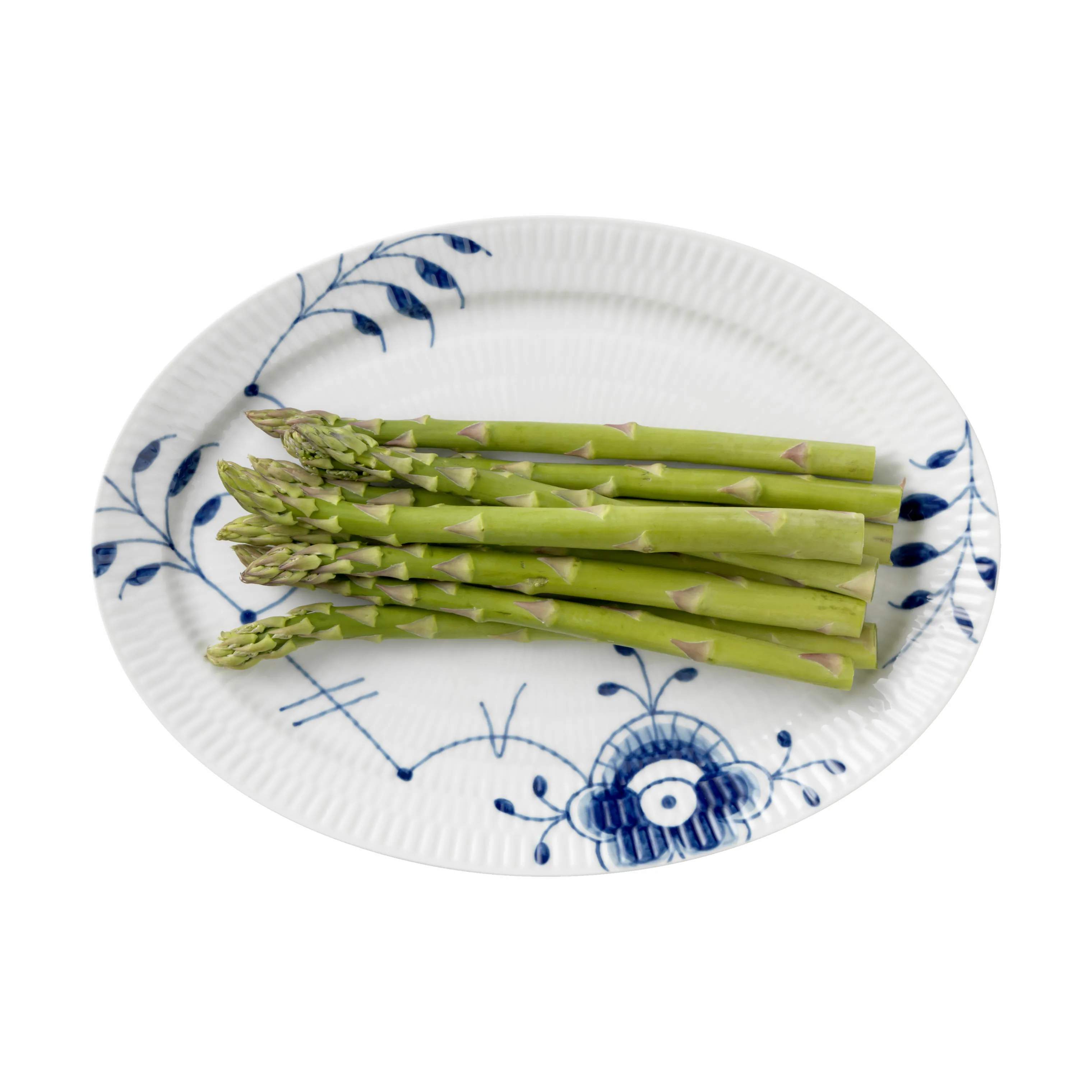 Royal Copenhagen Serveringsfade Blå Mega Riflet Oval Tallerken i 28 cm, 3