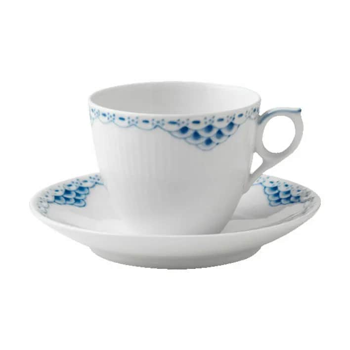 Prinsesse Kaffekop m. underkop, koboltblå/hvid, large