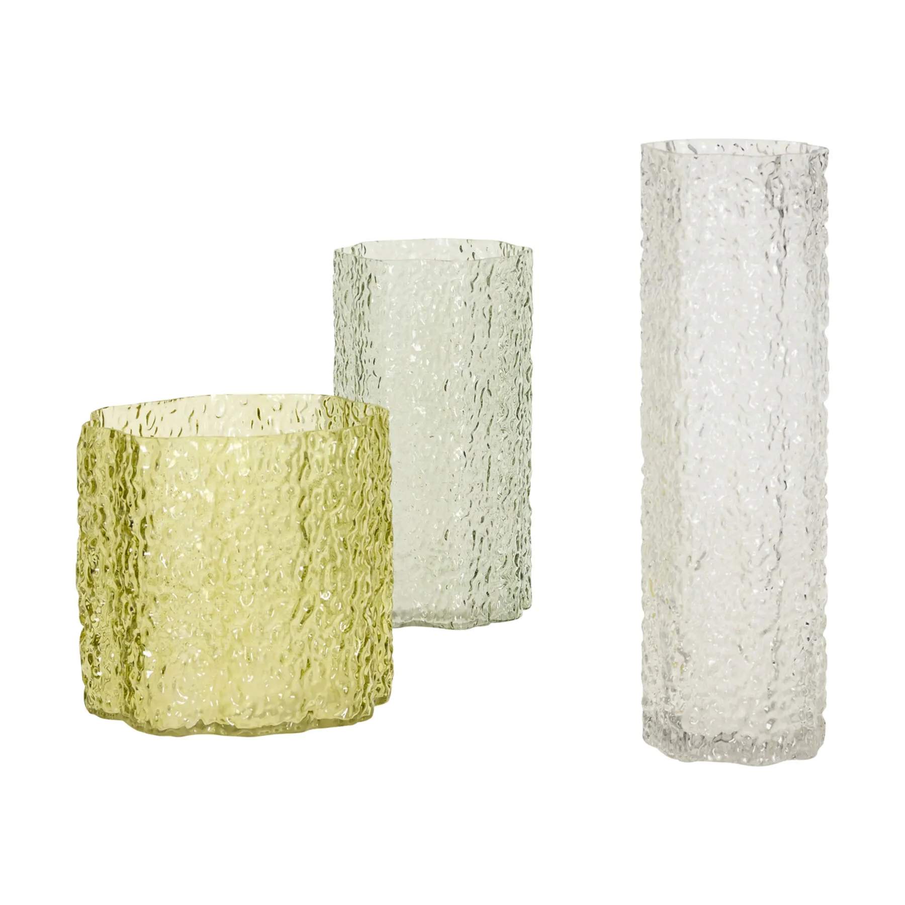 Hübsch Vaser Triple Vase - 3 stk. i Mørkegrøn/lysegrøn/Klar, 1