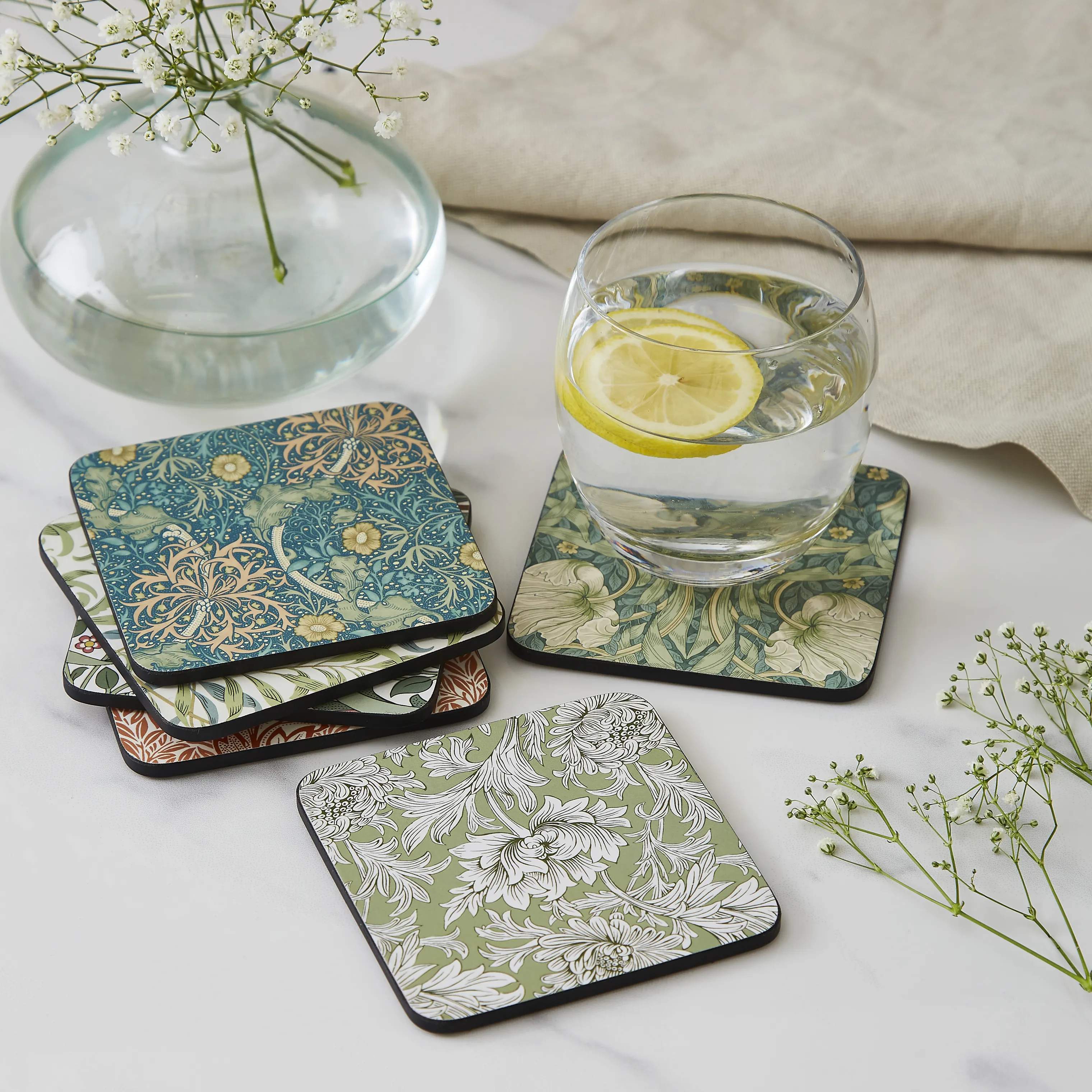 Pimpernel Glasbrikker og coasters Morris & Co Glasbrikker - 6 stk. i Multifarvet/grøn, 2