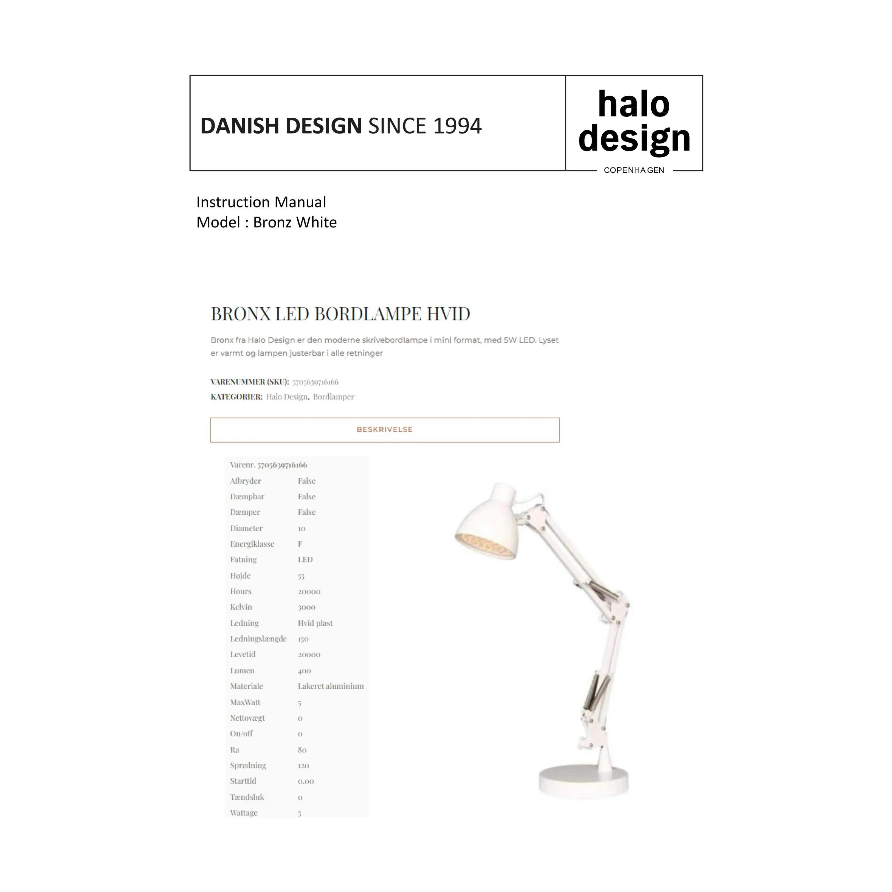 Halo Design Bordlamper Bronx Bordlampe i hvid, 3