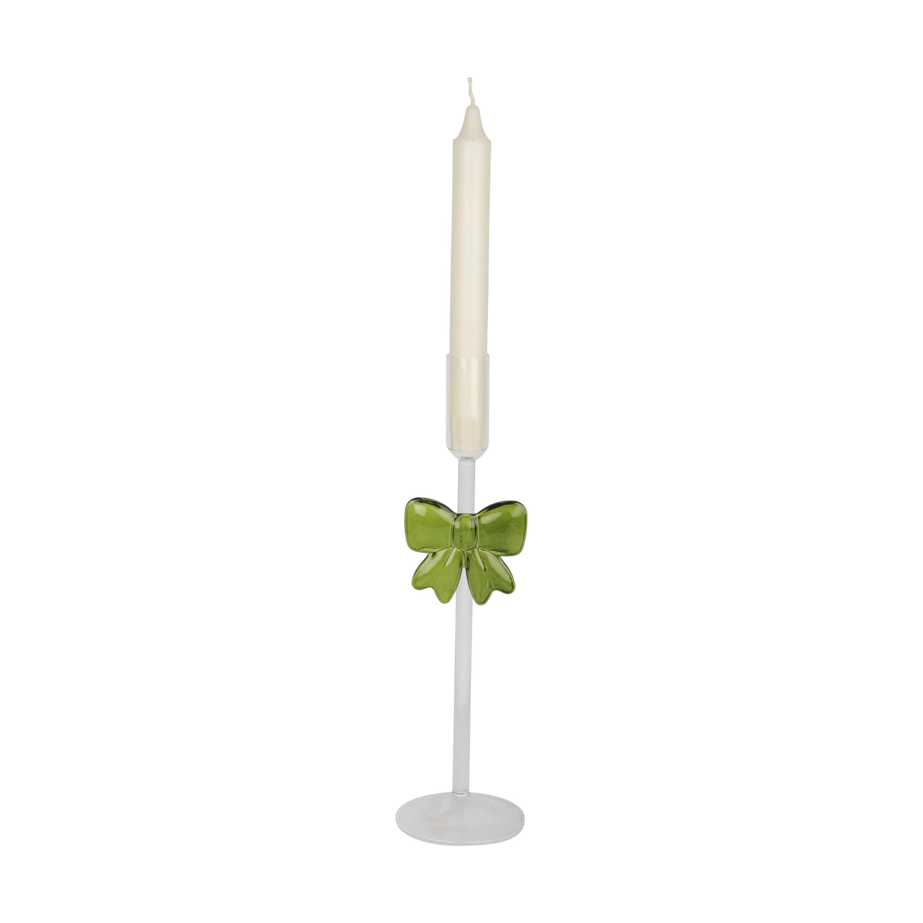 Casa Christmas Kronelysestage Lysestage i klar/med grøn sløjfe, 27,5 cm, 3