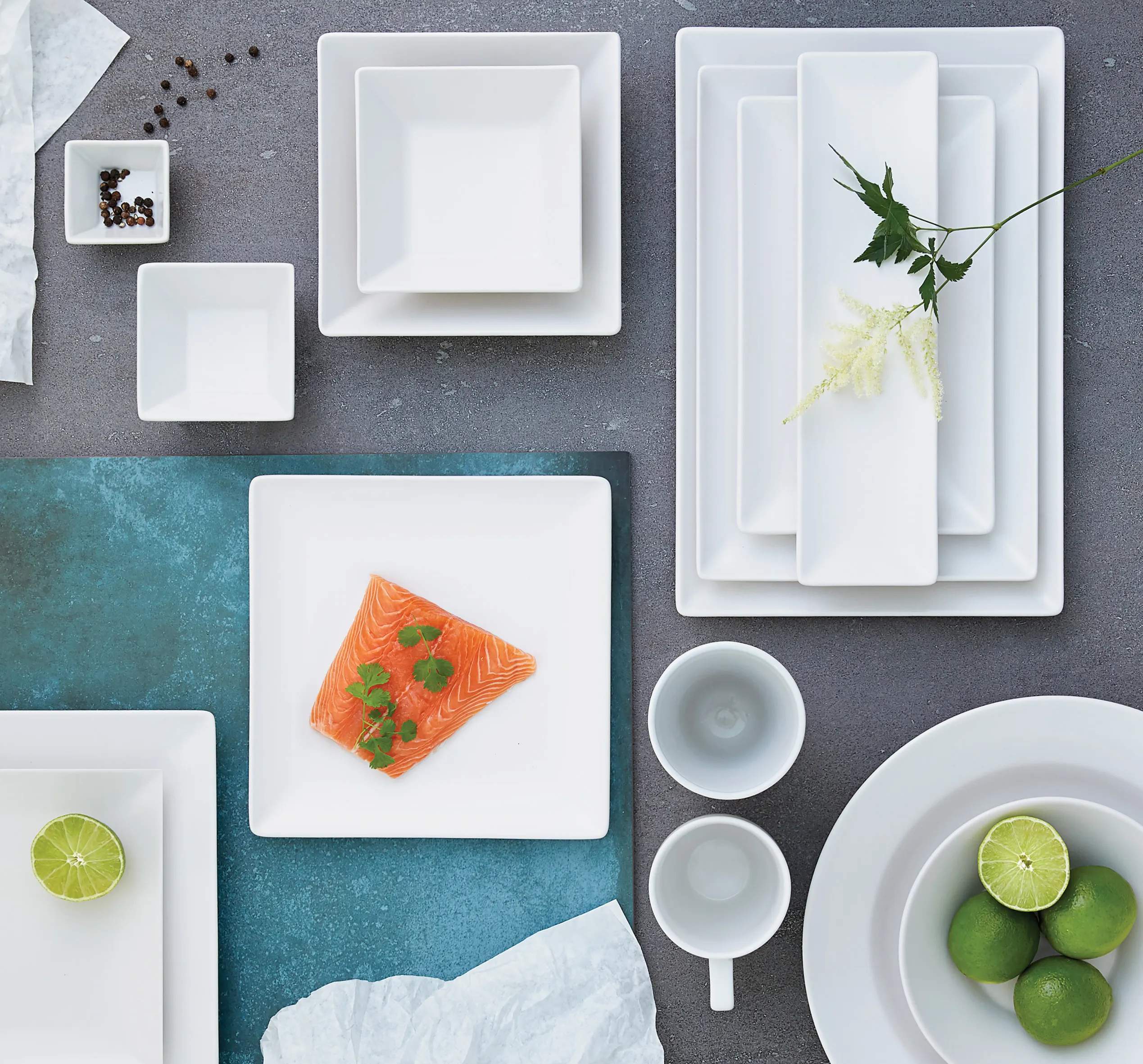Aida Middagstallerkener Quadro Rektangulær Tallerken i Hvid, B20 x L30 cm, 2