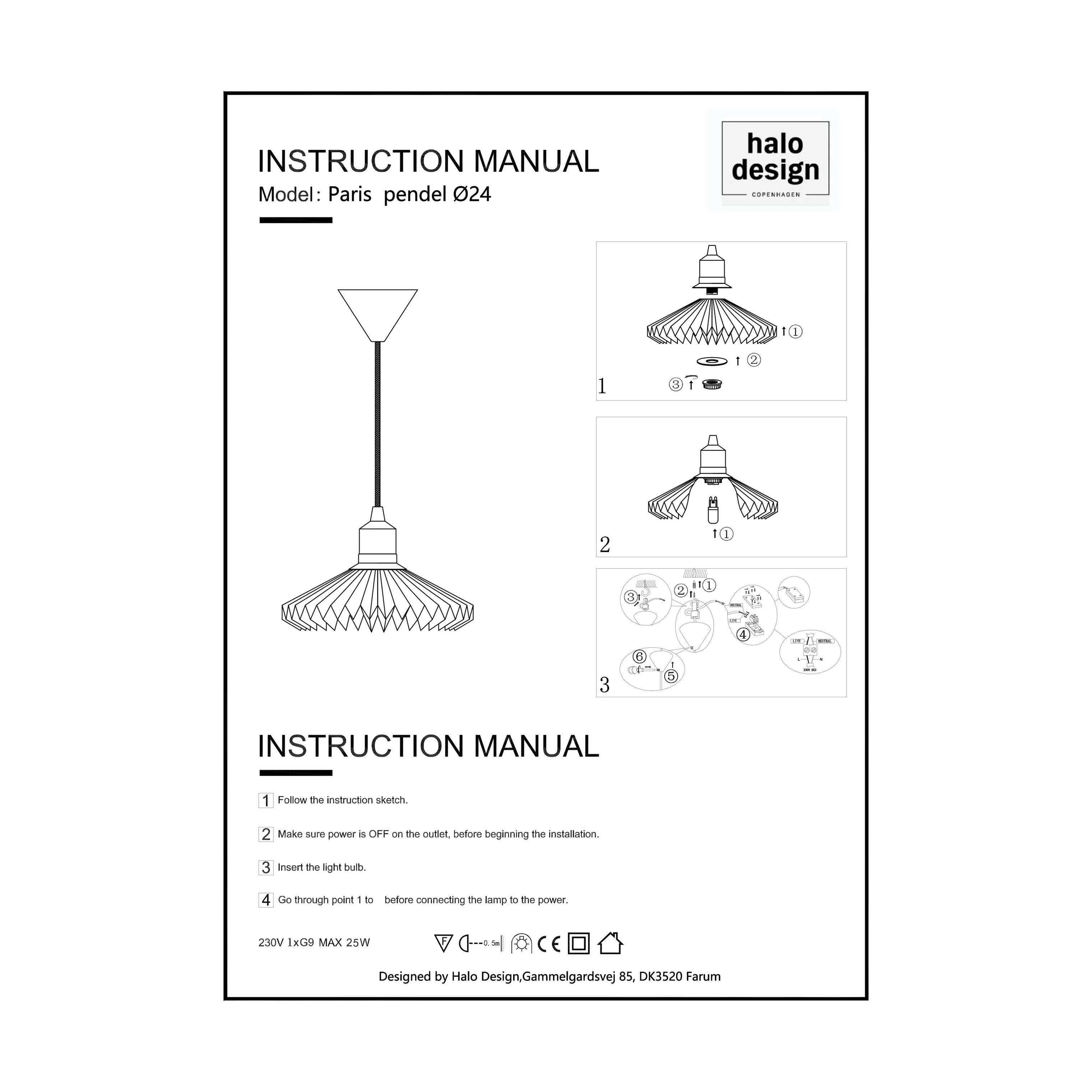 Halo Design Pendler Paris Pendel i Brun, 24 cm, 2