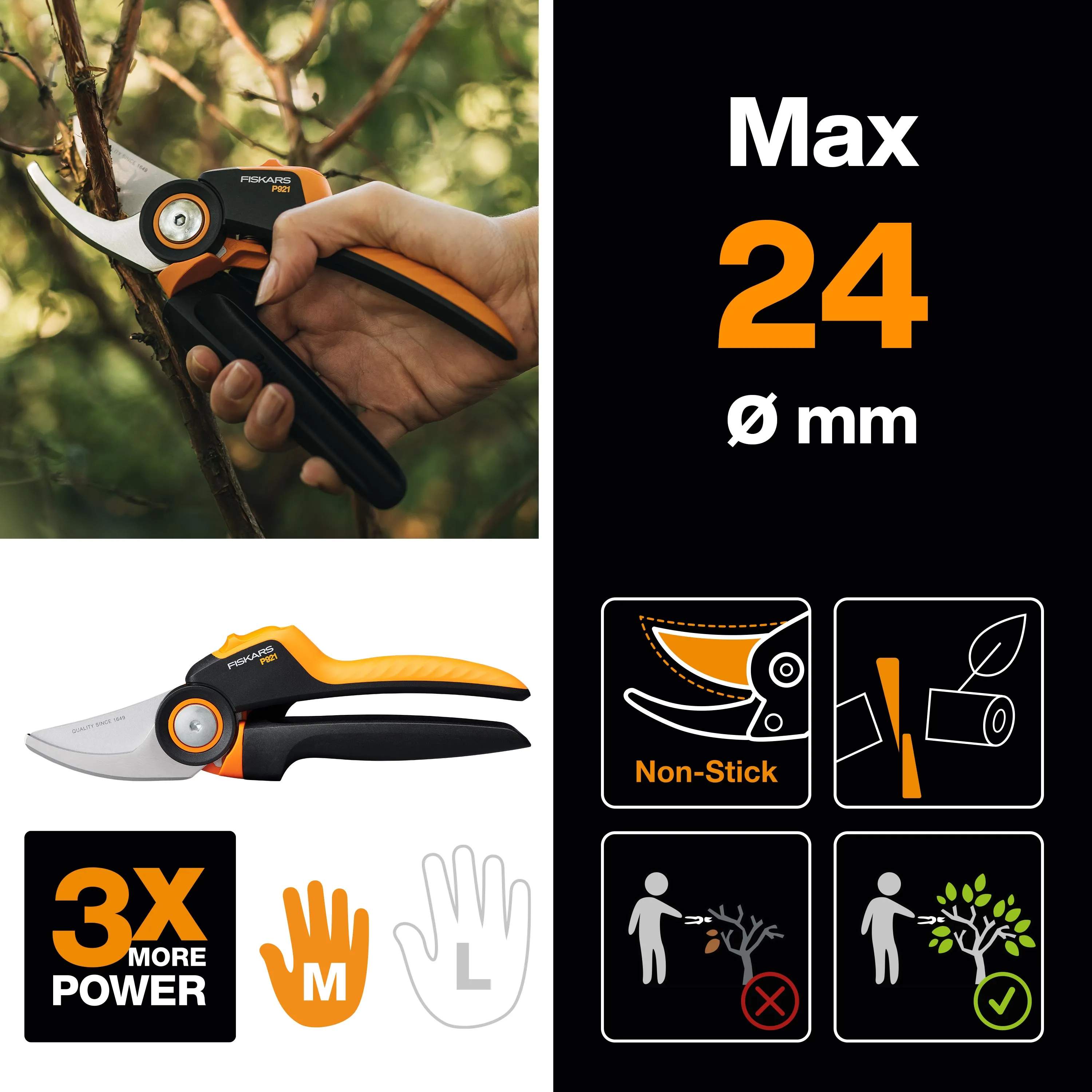 Fiskars Garden Haveredskaber X-series Beskæresaks med sideskær (P921) i Sort/orange, 2