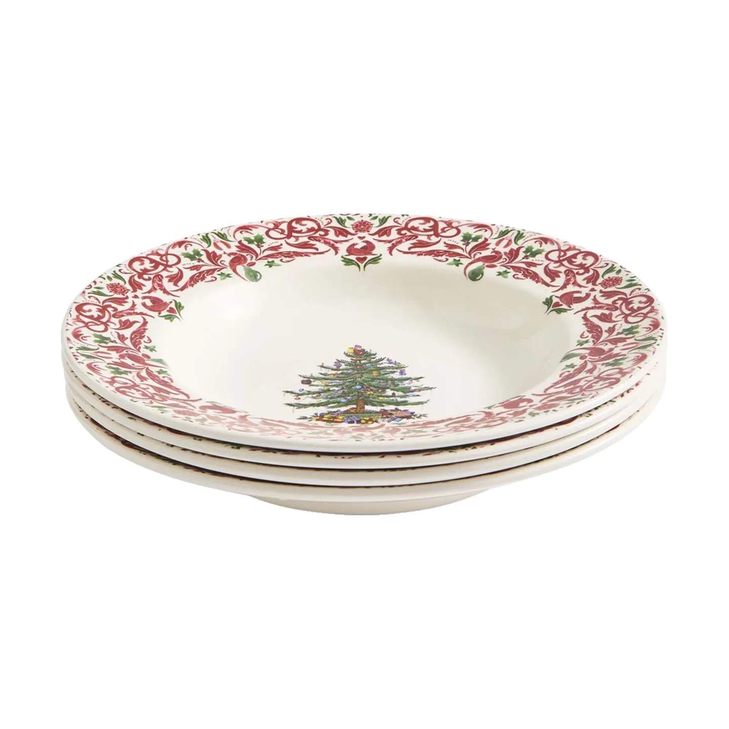 Spode Suppeskåle Yuletide Suppetallerken - 4 stk. i Rød/grøn/hvid, 1