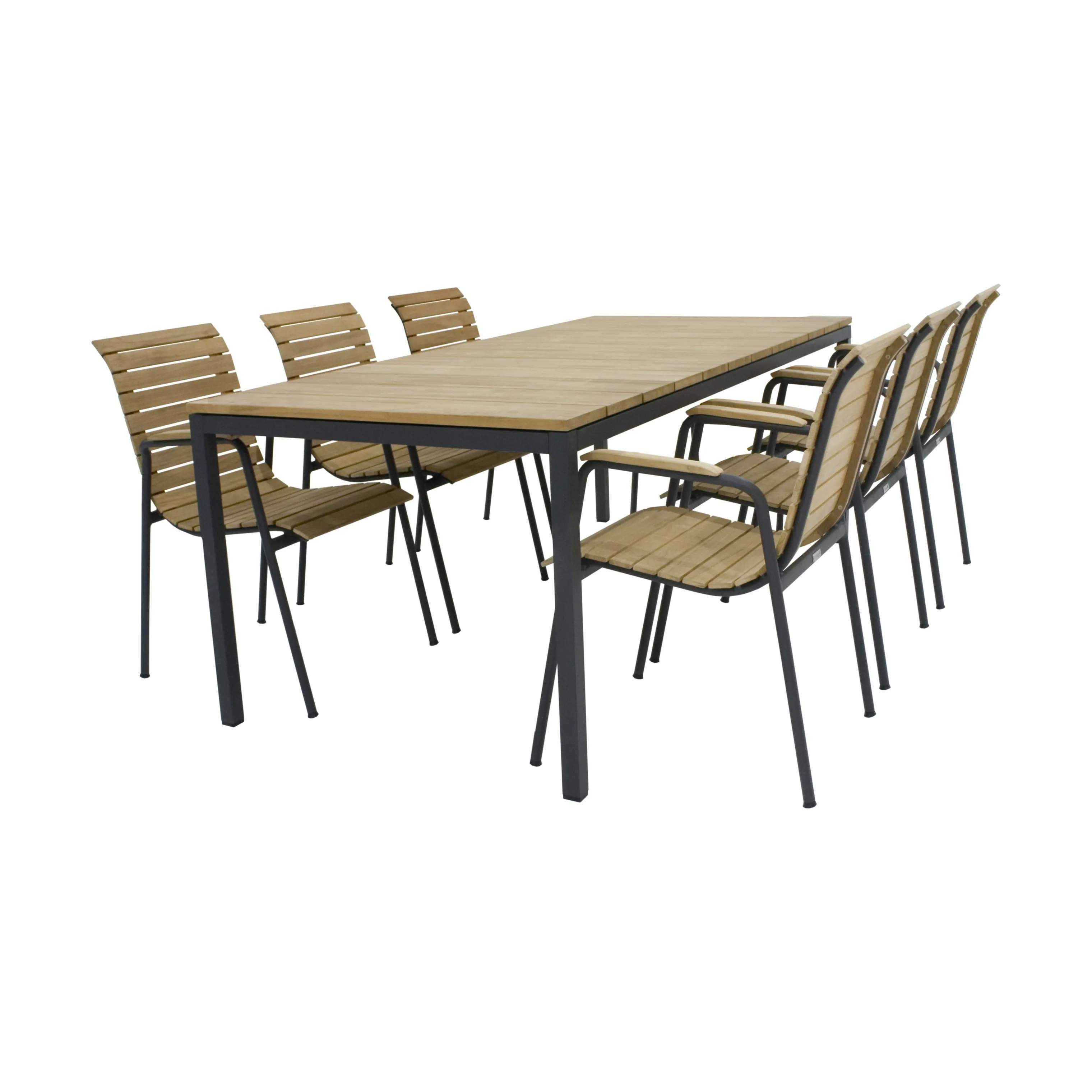 Toscana Havemøbelsæt - 1 bord og 6 stole, antracit/teak, large