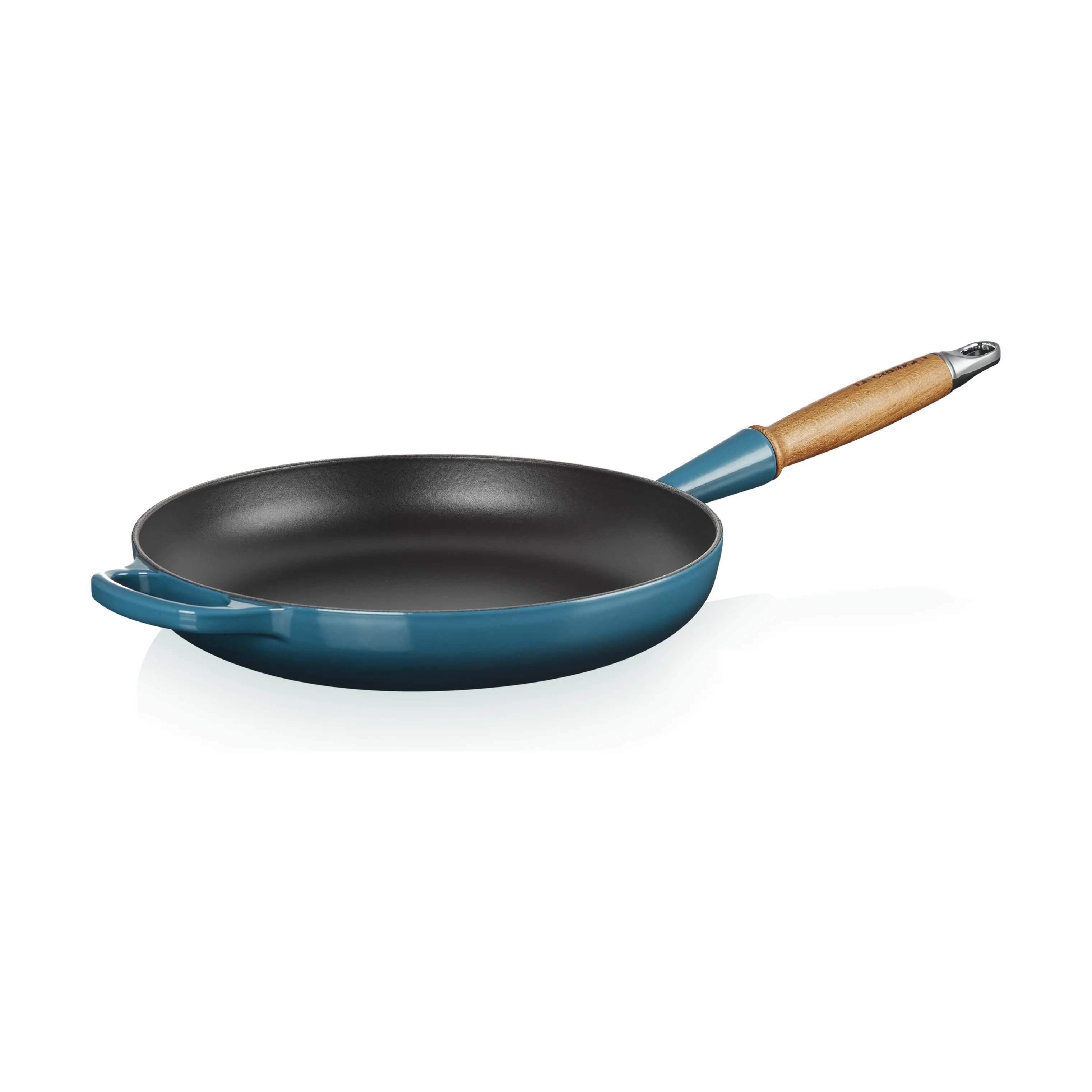Le Creuset Stegepander Stegepande m. træhåndtag i Deep teal blue, 2