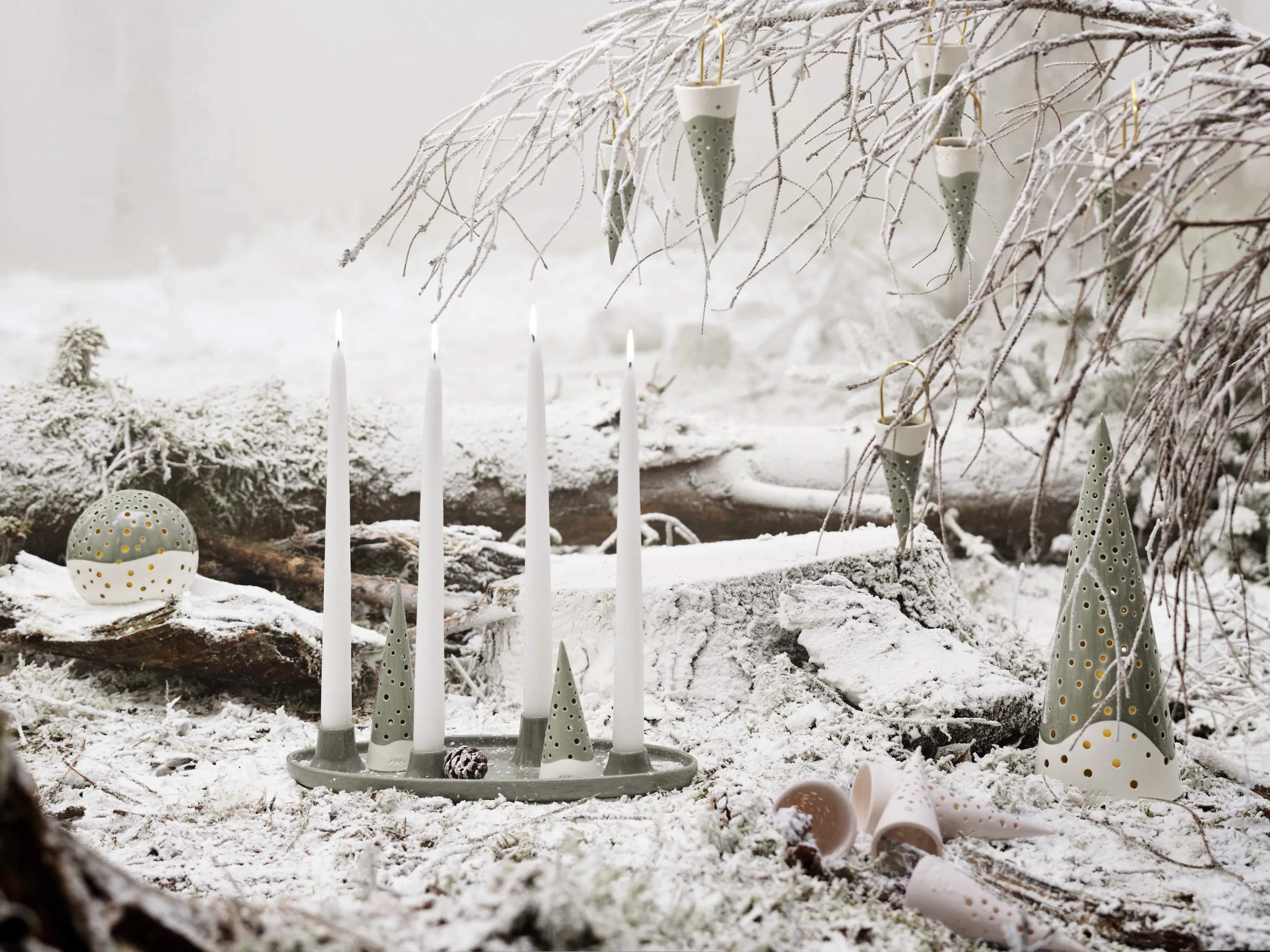 Kähler Kronelysestage Nobili Adventsstage i Olivengrøn, 15,5 cm, 3