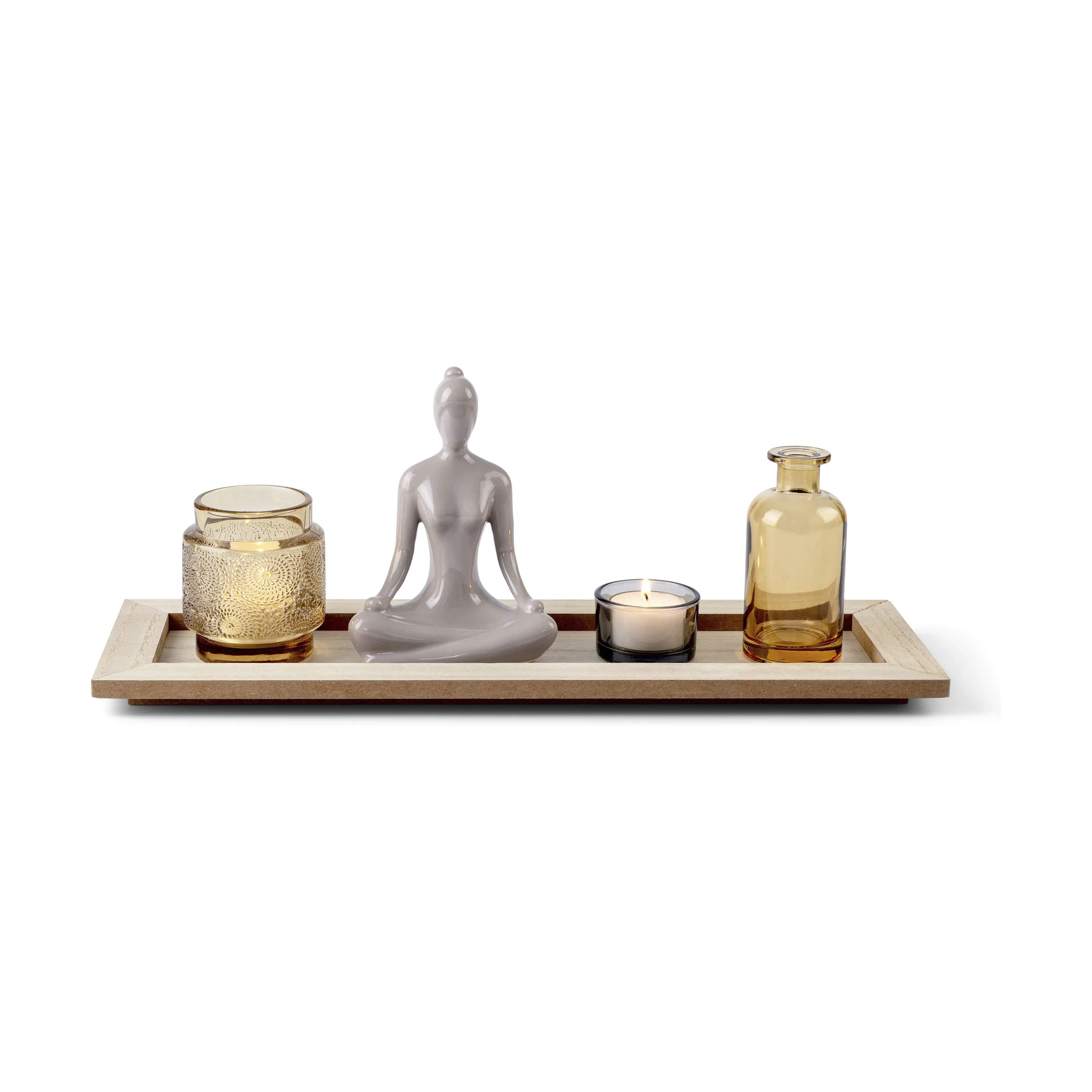 CASA Living Lysdekoration Bakke med Yoga dame i natur/hvid/gylden, 1