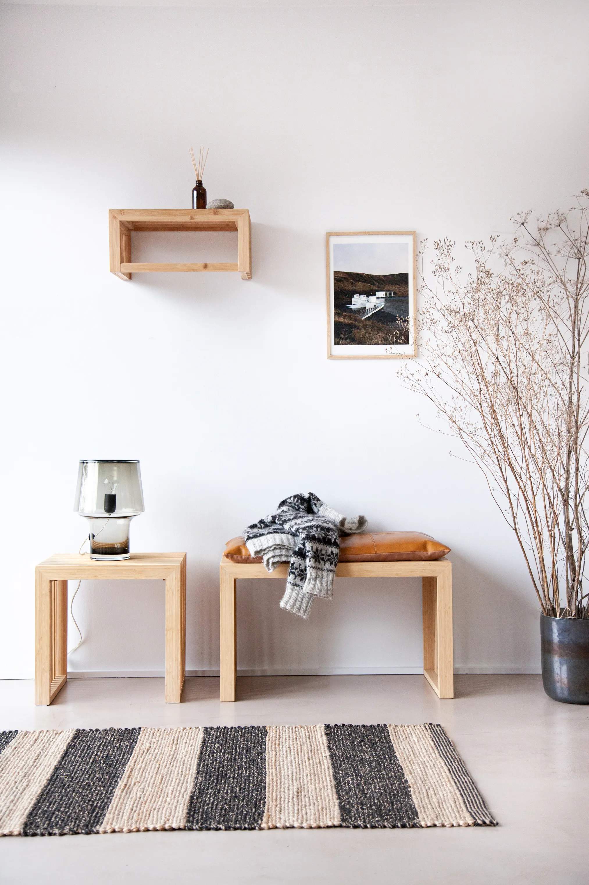 cinas Skamler Rib Bænk inkl. brun hynde i Bambus/brun, 73 cm, 2