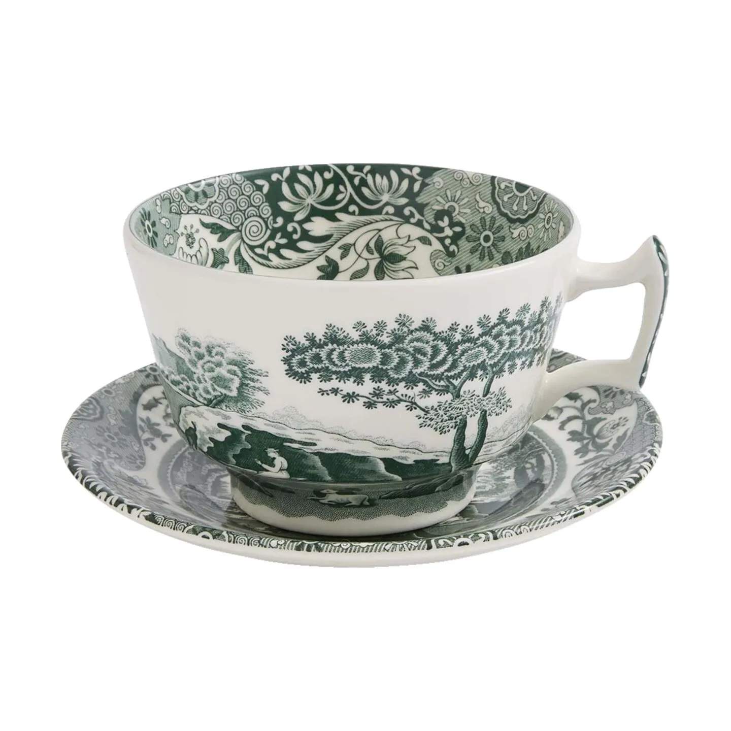 Spode Krus og kopper med hank Heritage Green Italian Kop m. underkop i Grøn/hvid, 1