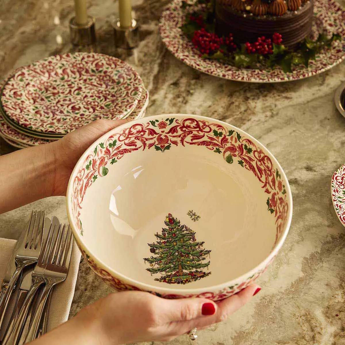 Spode Salatskåle Yuletide Salatskål i Rød/grøn/hvid, 2