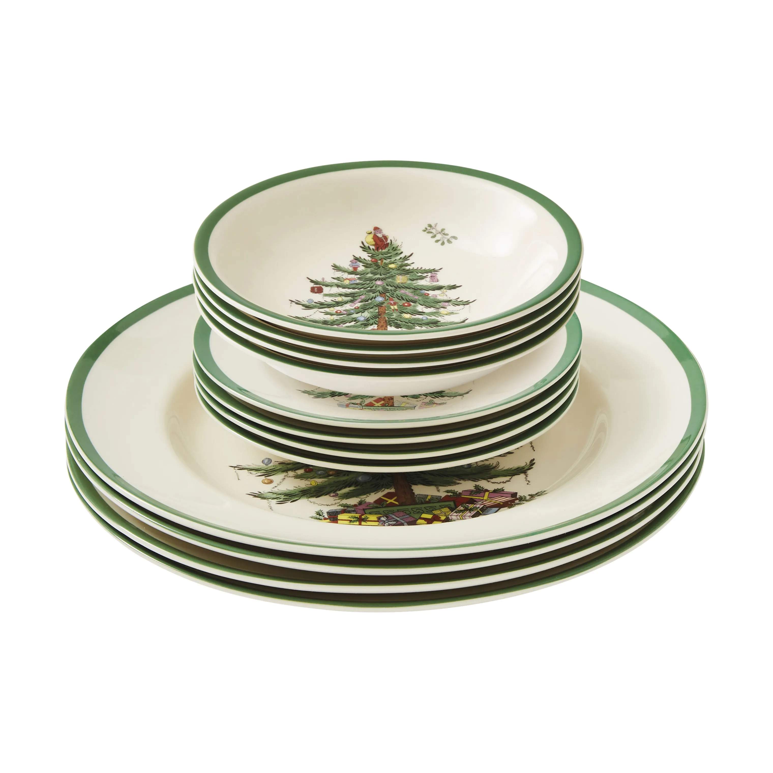 Spode Middagstallerkener Christmas Tree Tallerkensæt - 12 dele i Hvid/grøn/rød, 1