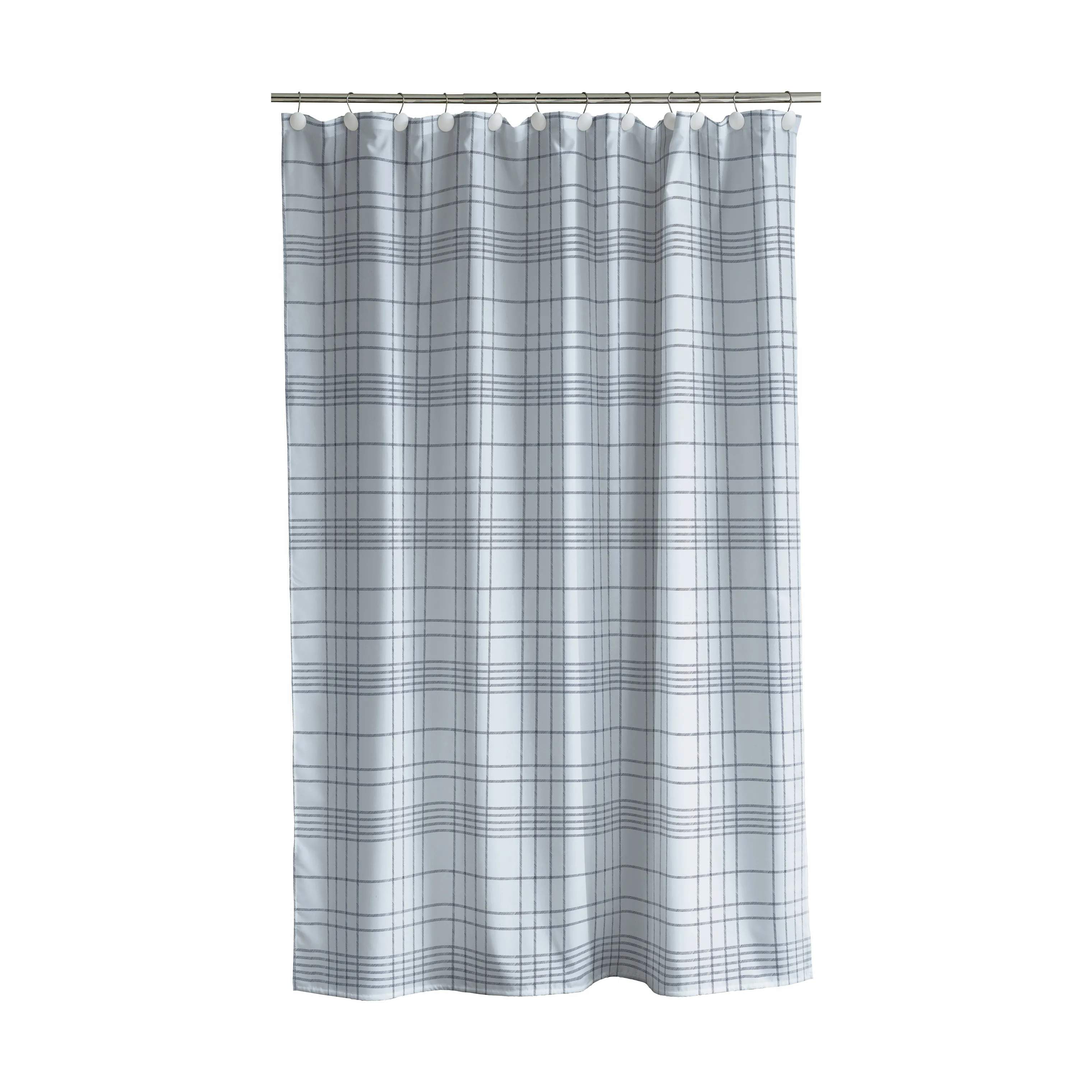 Tartan Badeforhæng, linen blue, large