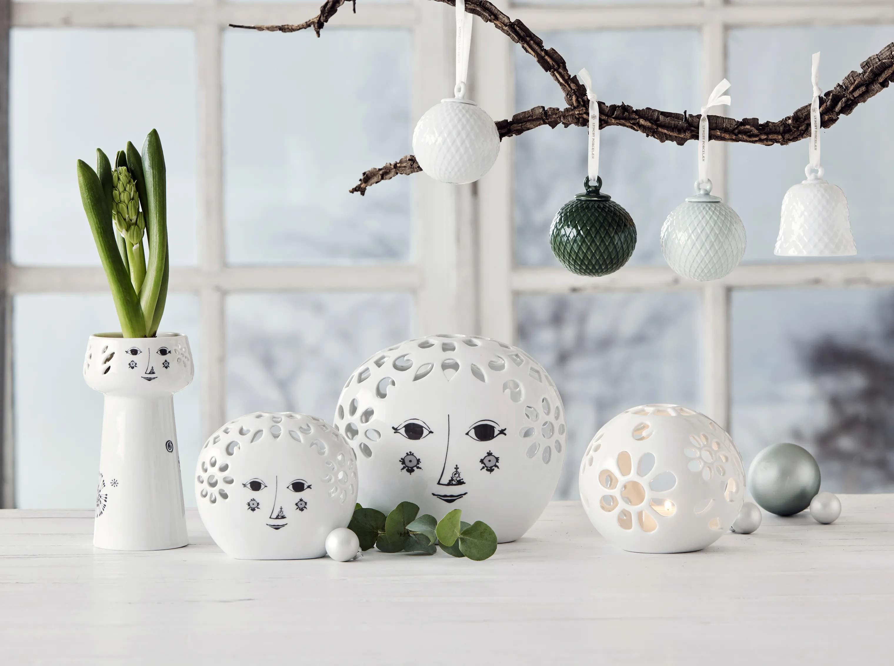 Lyngby Porcelæn Fyrfadsstage Rhombe Fyrfadsstage - 2 stk. i Hvid, 5 cm, 2
