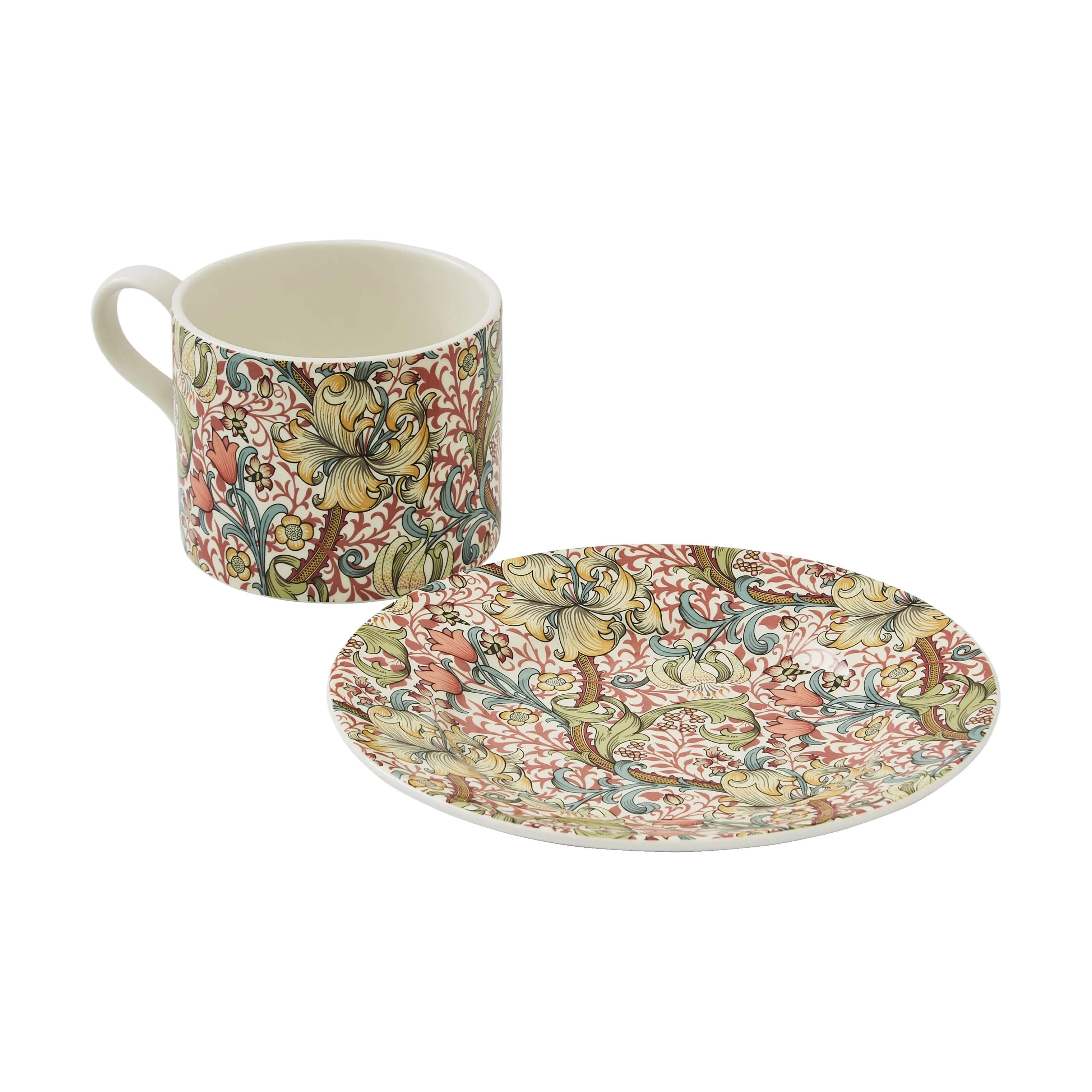 Spode Krus og kopper med hank Morris & Co Tekop m. underkop i Multifarvet, 4