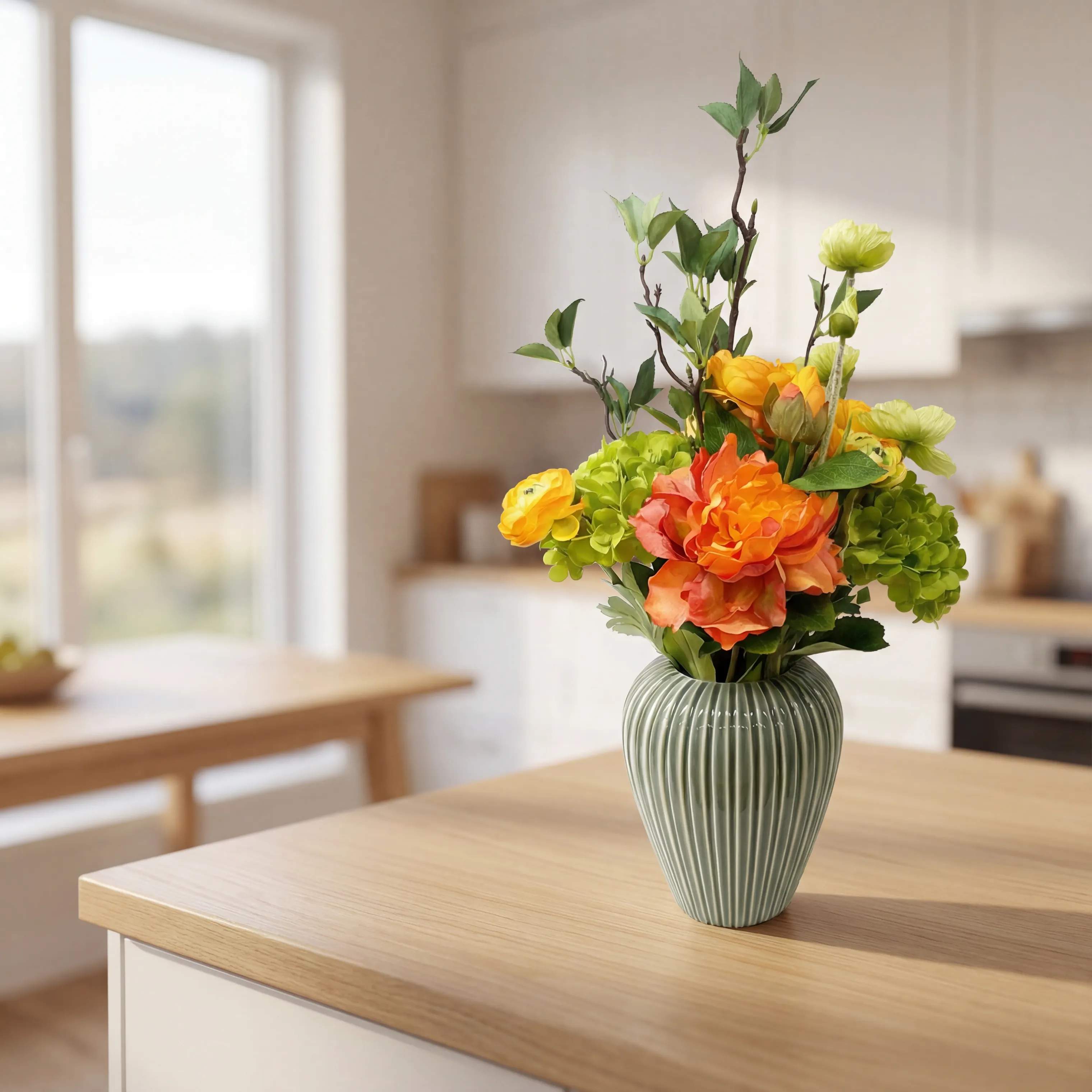 everbloom Kunstige blomster Kunstig Blomsterbuket i Grøn/Orange, 2