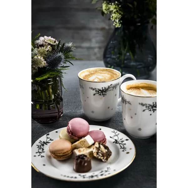 Jette Frölich Design Kagetallerkener Vinterstjerner Desserttallerken i Grøn/guld, 2