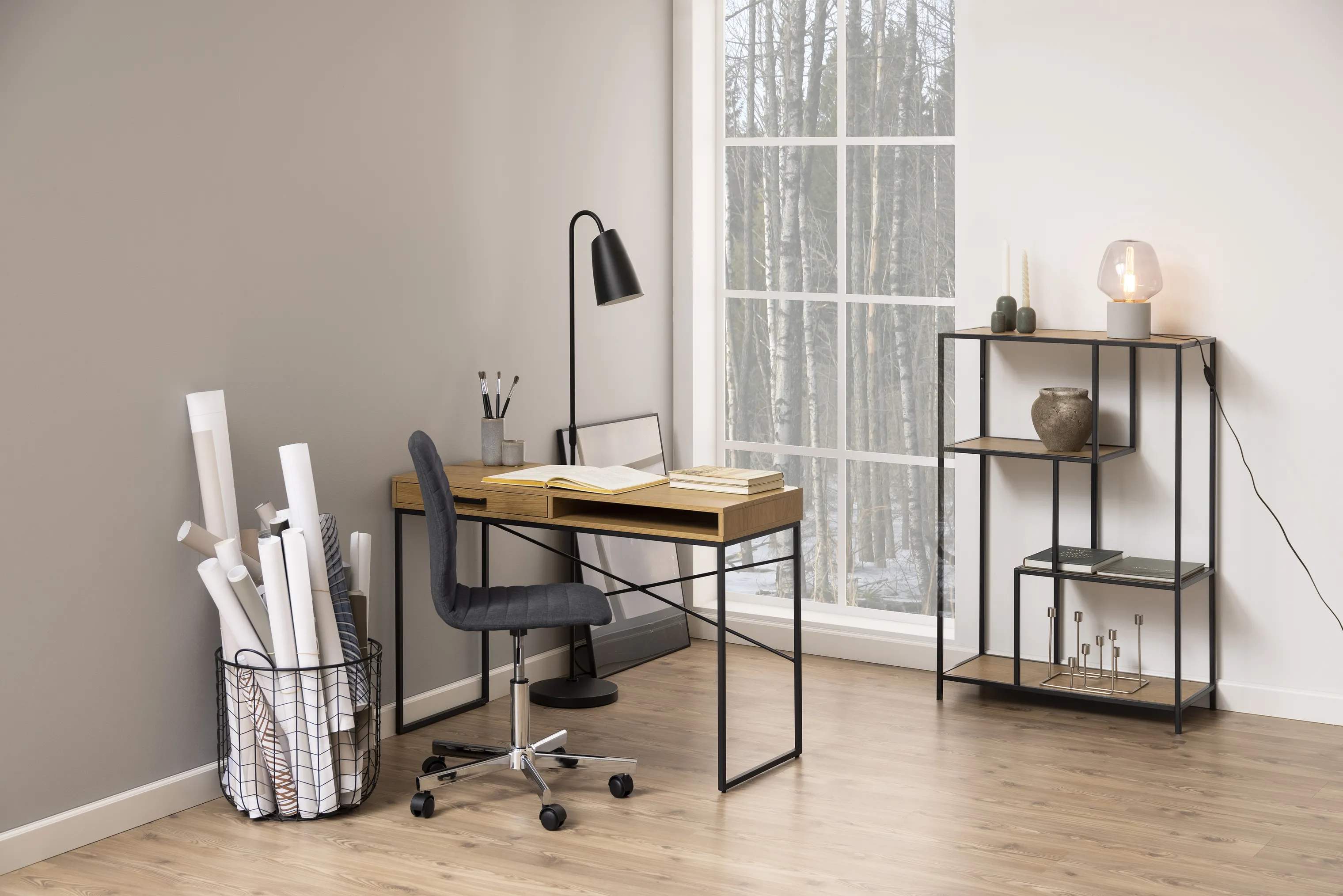 CASA Living Skriveborde Seaford Skrivebord i vild eg/mat sort, 5
