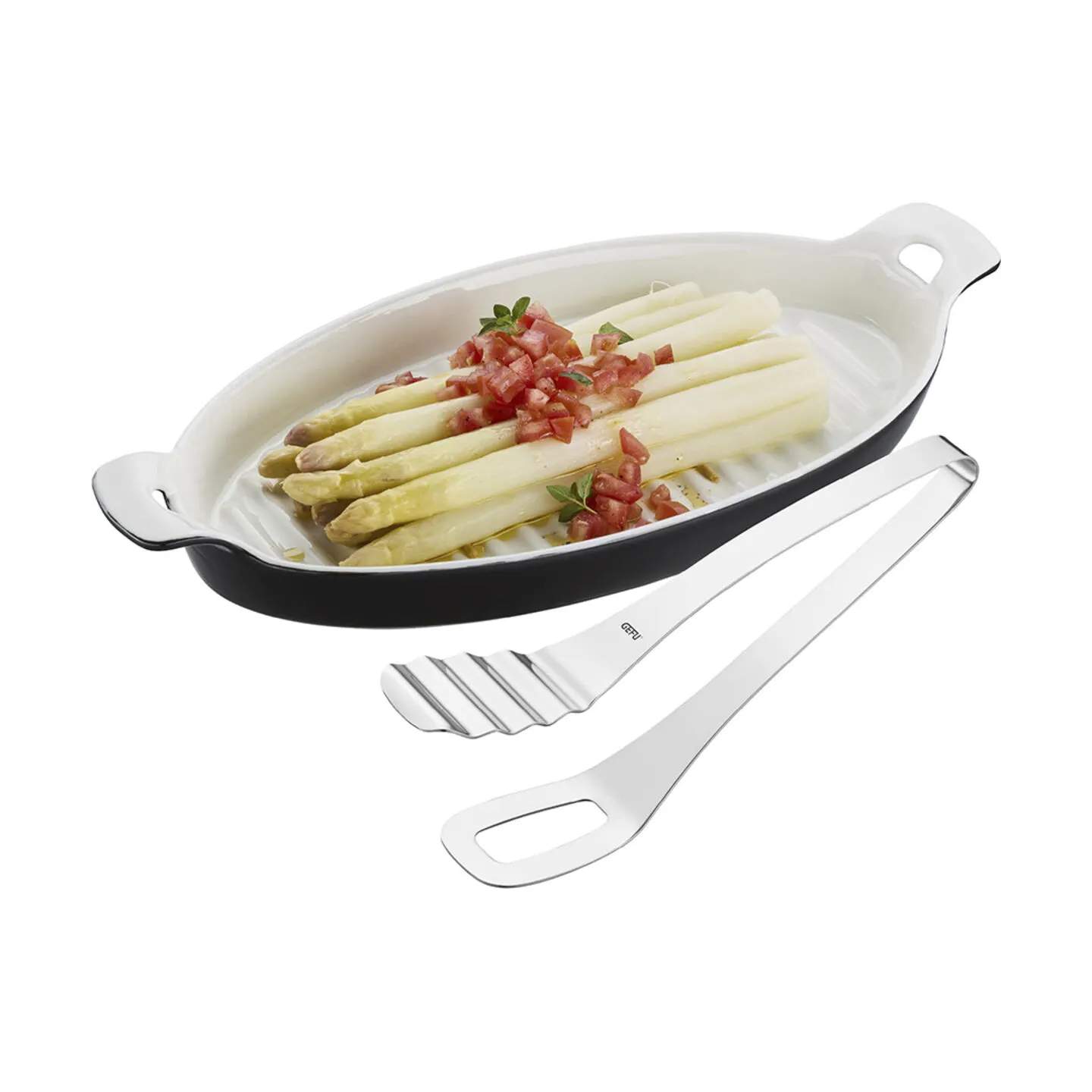 Gefu Serveringsfade Presento Serveringsfad med tang i Sort/Hvid, 1