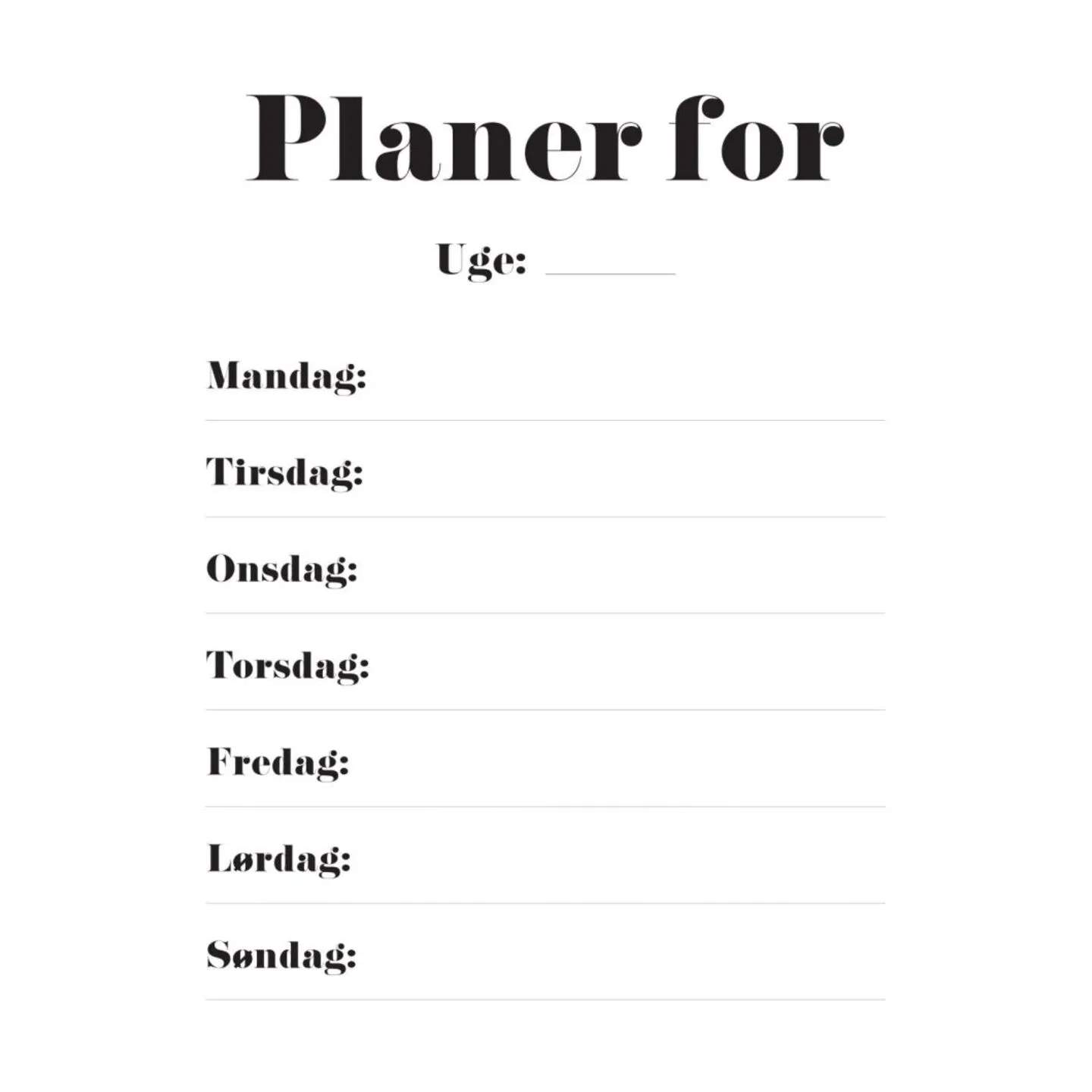 Poster&Frame Plakater Plakat - Ugeplan i B21 x L29,7 cm, 1