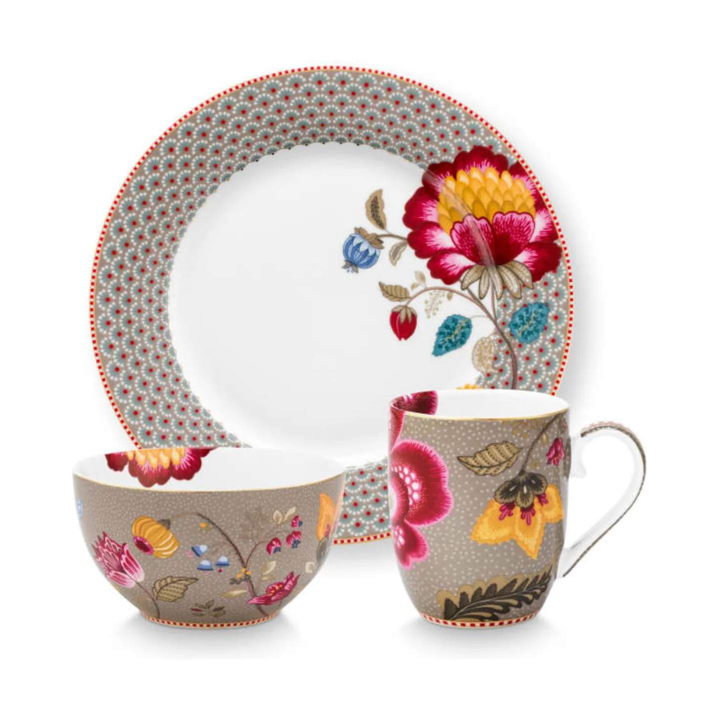 PIP Studio Frokosttallerkener Blooming Tales Morgenmadssæt - 3 dele i Khaki, 1