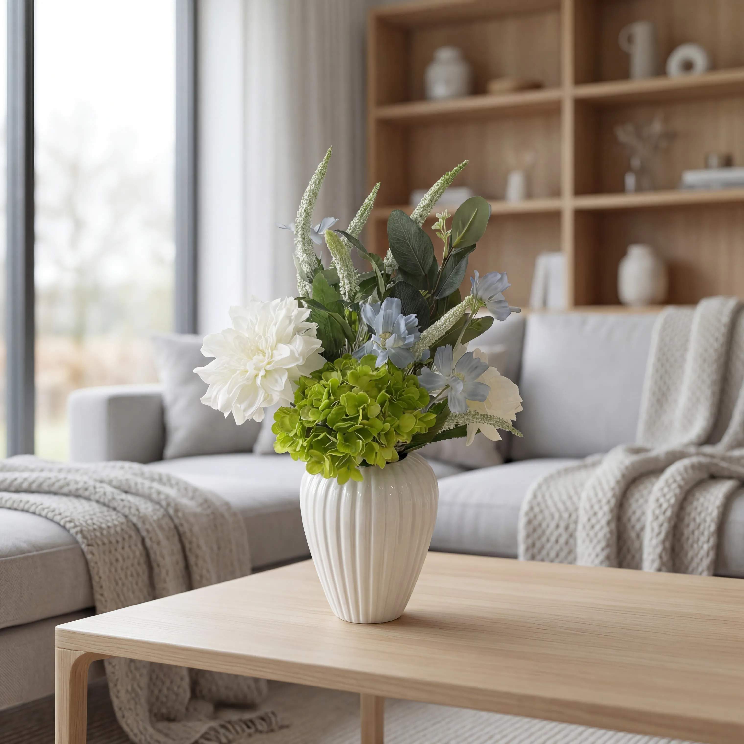 everbloom Kunstige blomster Kunstig Blomsterbuket i Grøn/Blå, 3