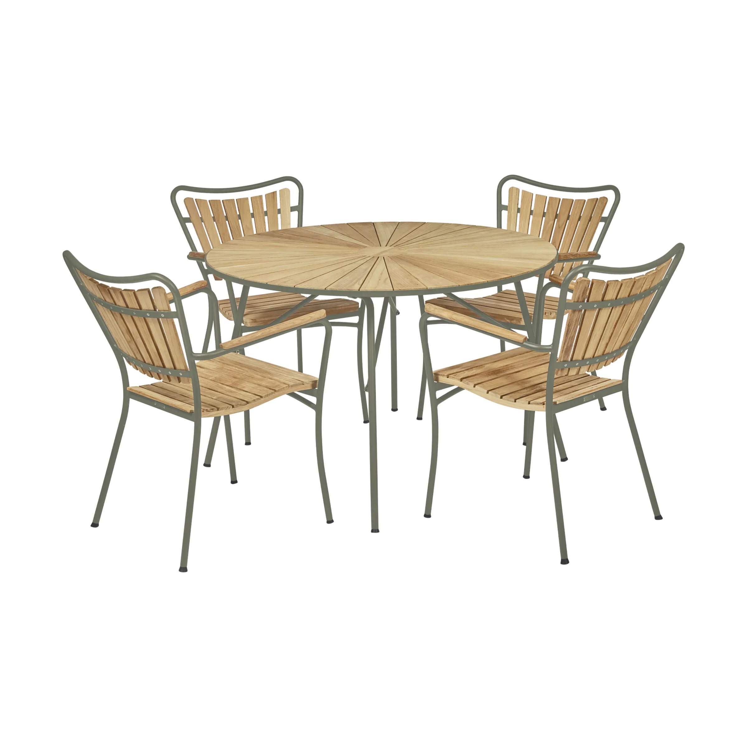 Mandalay Havemøbelsæt Marguerit Havemøbelsæt - 5 dele i olivengrøn, 1 bord (Ø110) med 4 stole, 1