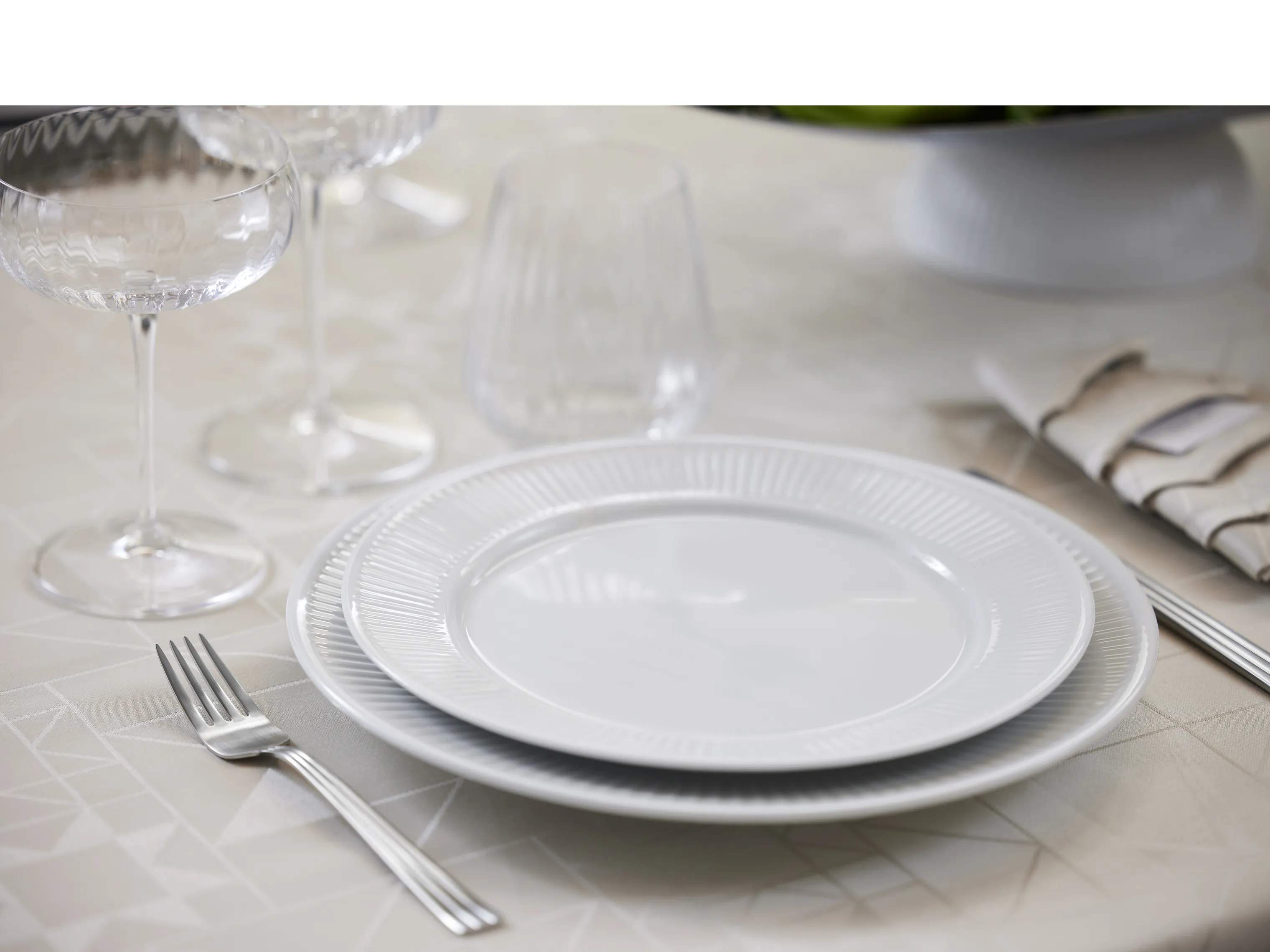Pillivuyt Frokosttallerkener Plissé Tallerken i Hvid, 24 cm, 3