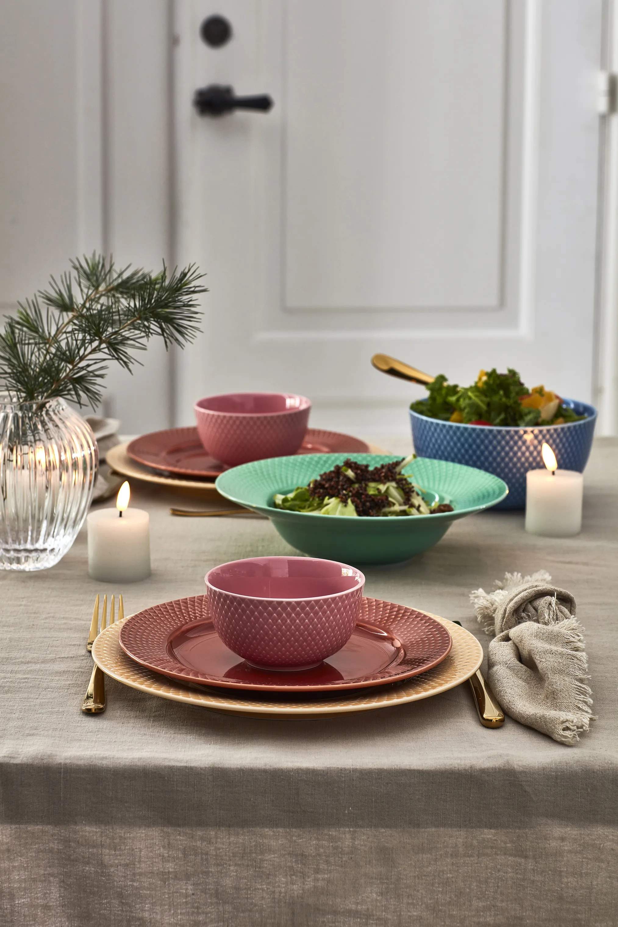 Lyngby Porcelæn Serveringsskåle Rhombe Color Skål i Rosa, 11 cm, 6